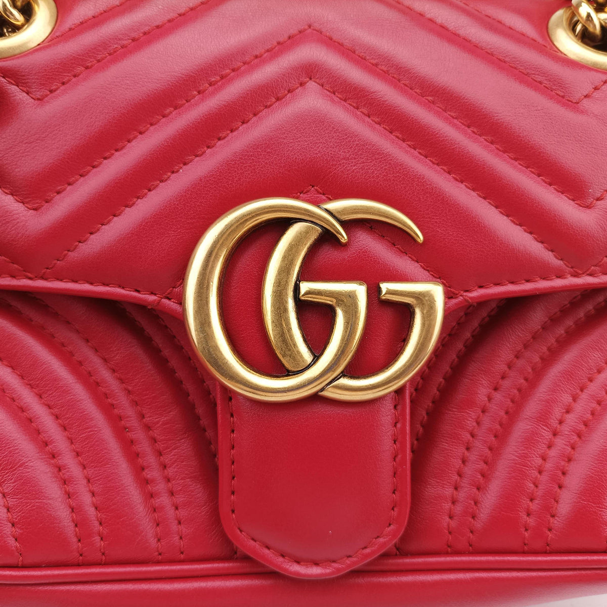 Pre-owned Gucci GG Marmont Red Leather 446744 shoulderbag | stylenewstar