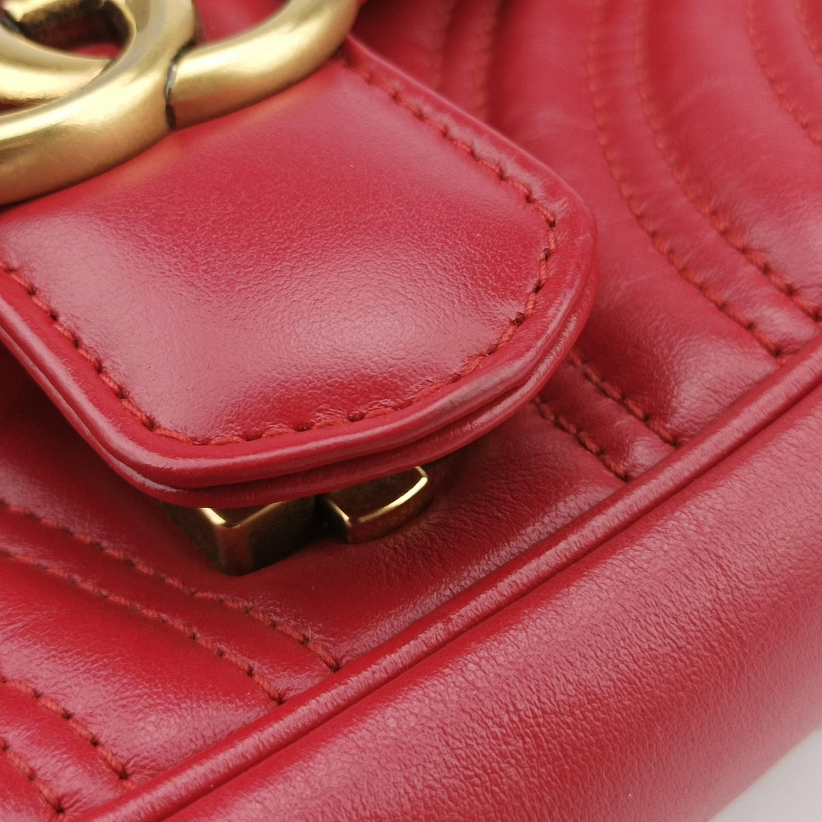 Pre-owned Gucci GG Marmont Red Leather 446744 shoulderbag | stylenewstar