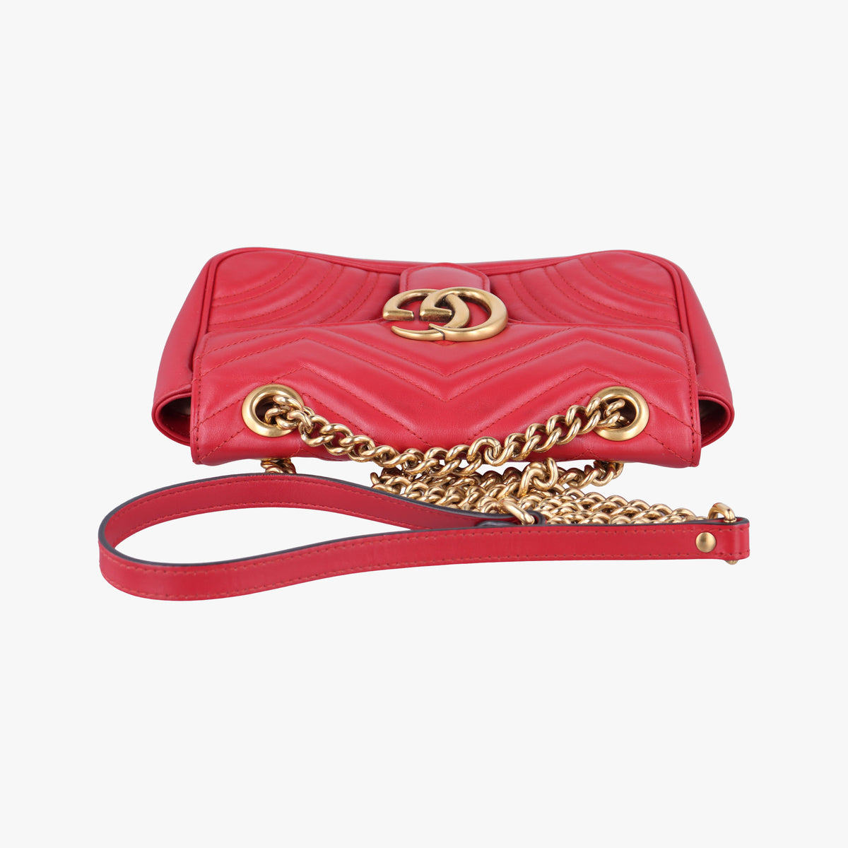 Pre-owned Gucci GG Marmont Red Leather 446744 shoulderbag | stylenewstar