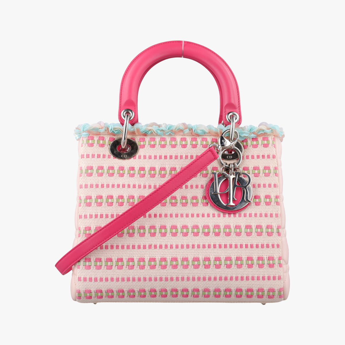 Secondhand Christian Dior Medium Tweed Sequin Lady Dior Pink×Blue Canvas×Leather  shoulderbag | stylenewstar
