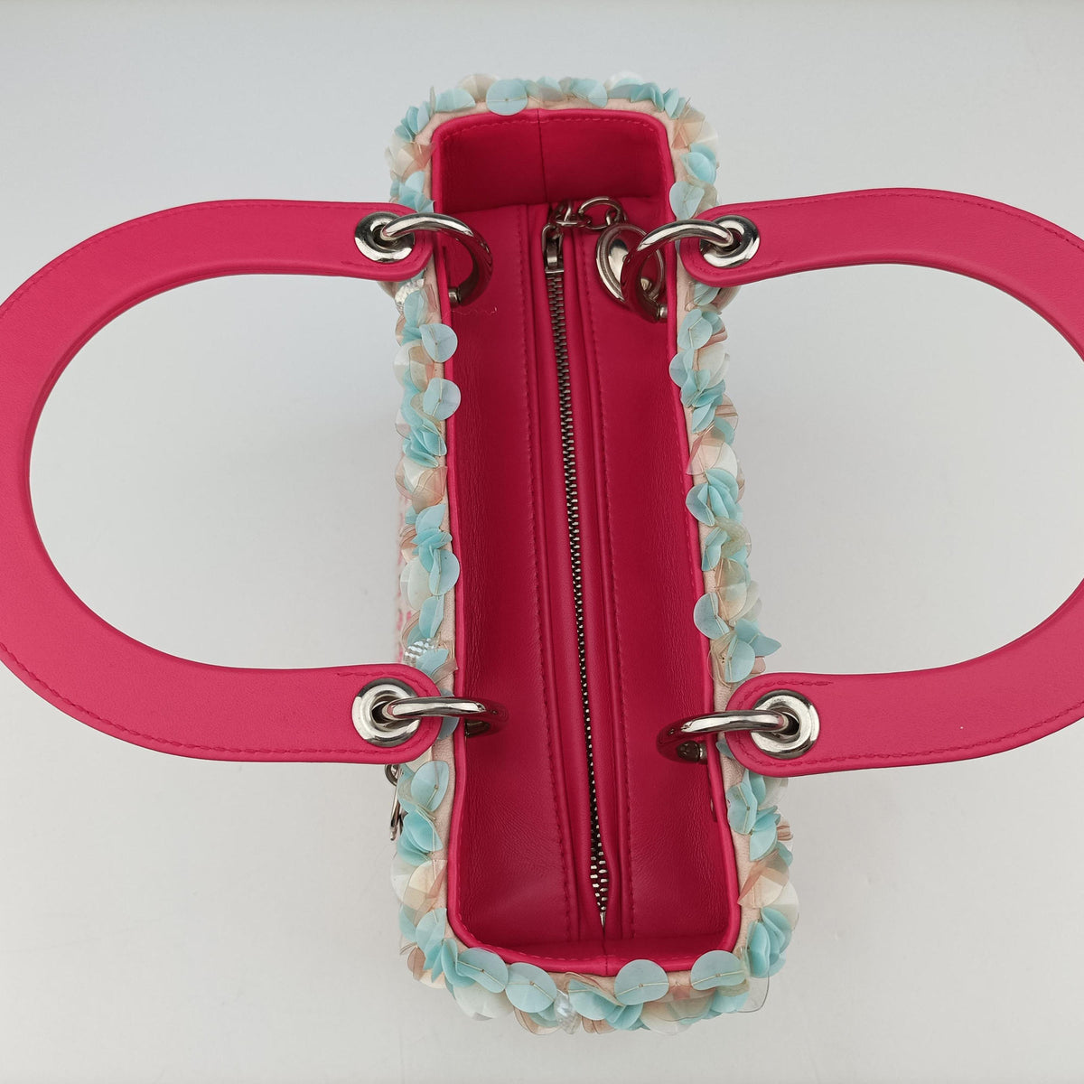 Secondhand Christian Dior Medium Tweed Sequin Lady Dior Pink×Blue Canvas×Leather  shoulderbag | stylenewstar