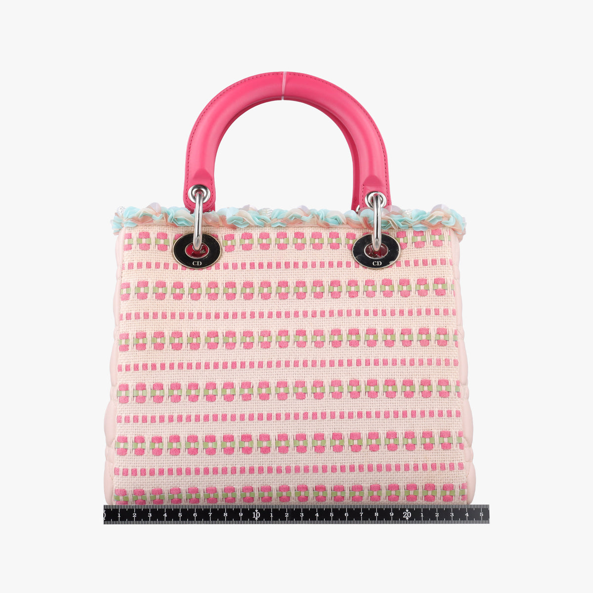 Secondhand Christian Dior Medium Tweed Sequin Lady Dior Pink×Blue Canvas×Leather  shoulderbag | stylenewstar