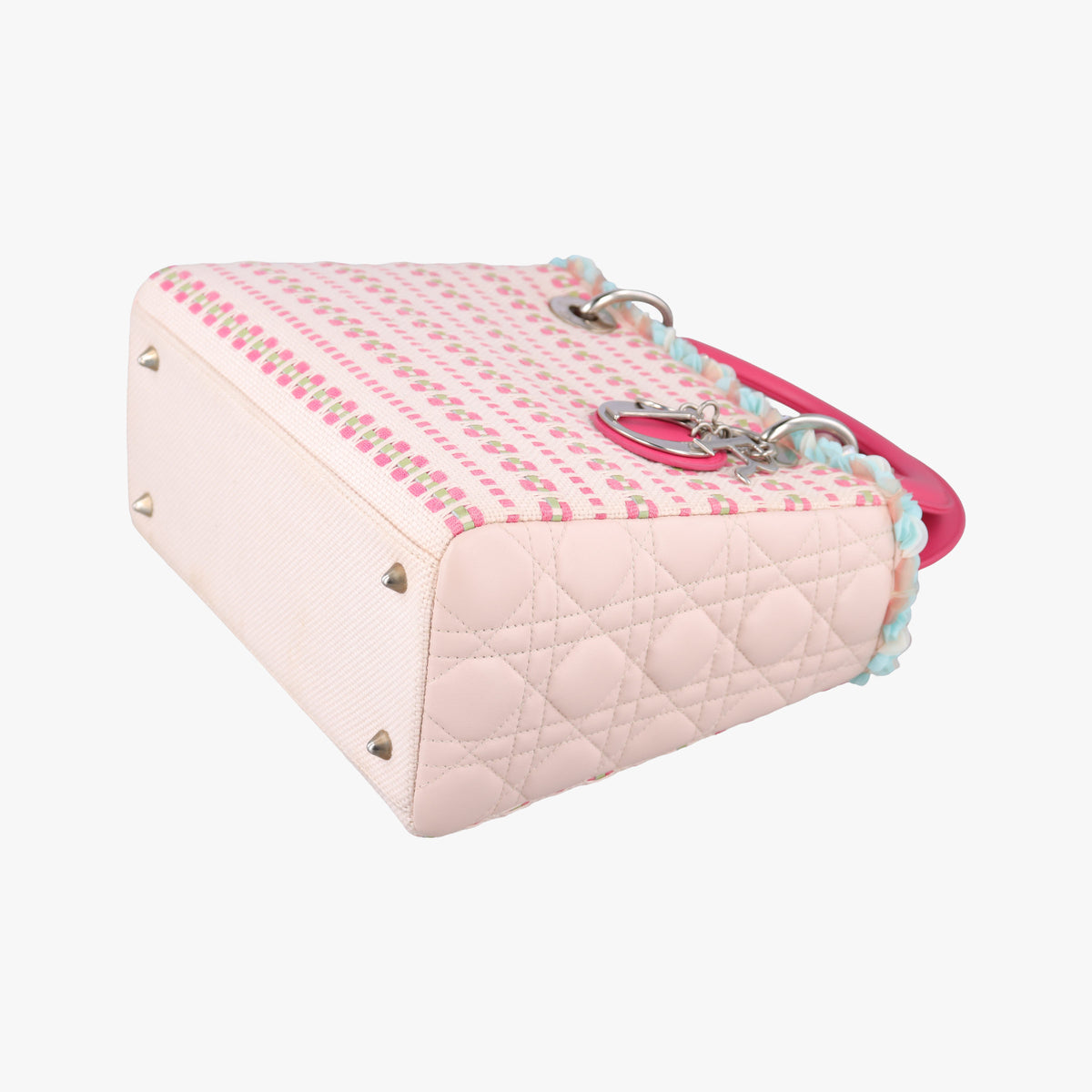 Secondhand Christian Dior Medium Tweed Sequin Lady Dior Pink×Blue Canvas×Leather  shoulderbag | stylenewstar