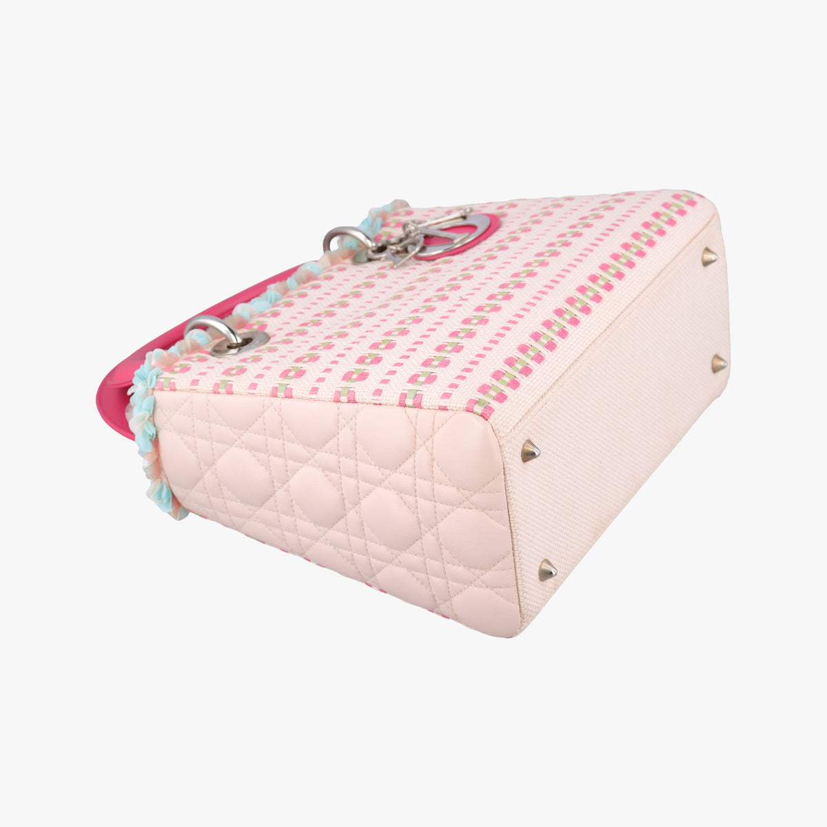 Secondhand Christian Dior Medium Tweed Sequin Lady Dior Pink×Blue Canvas×Leather  shoulderbag | stylenewstar