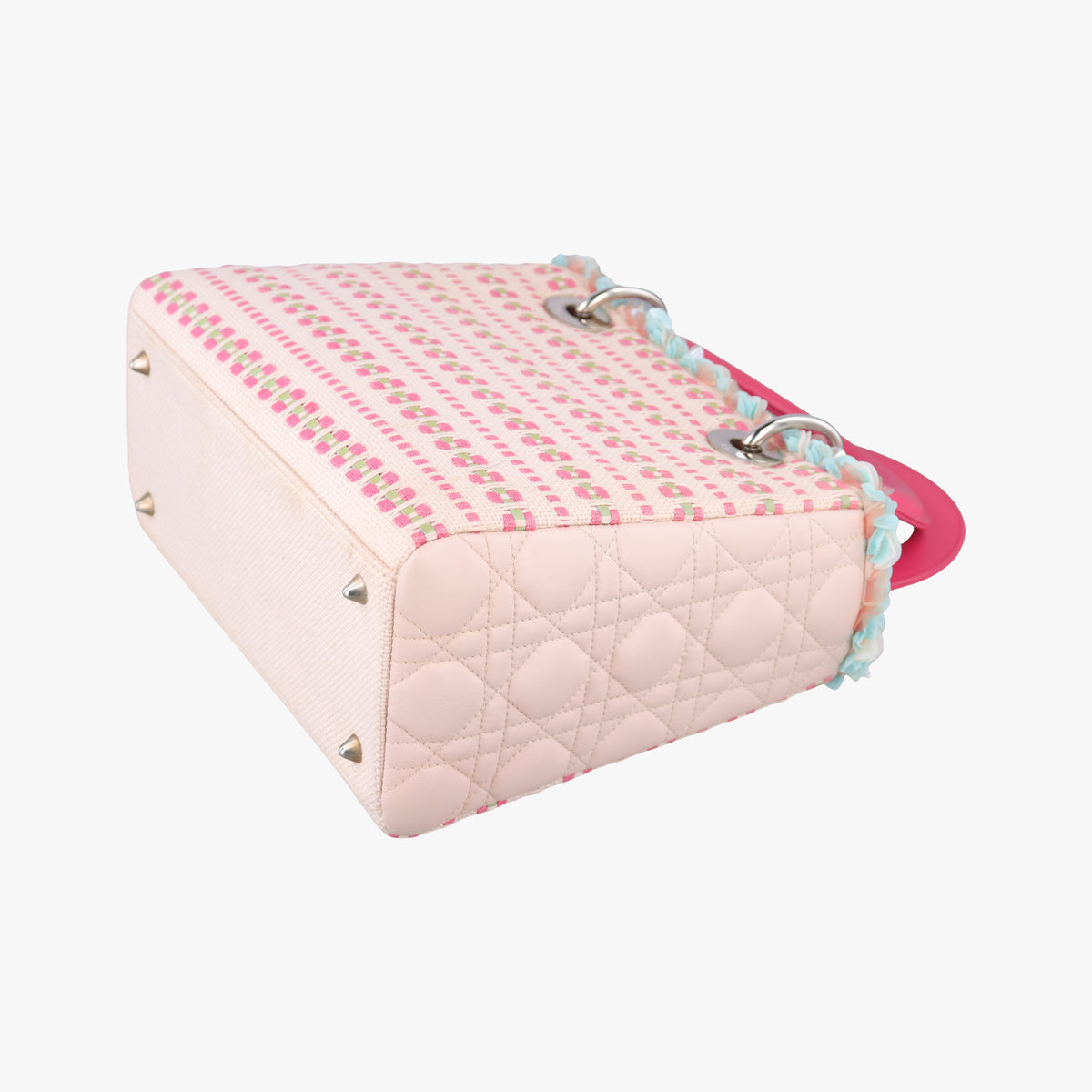 Secondhand Christian Dior Medium Tweed Sequin Lady Dior Pink×Blue Canvas×Leather  shoulderbag | stylenewstar