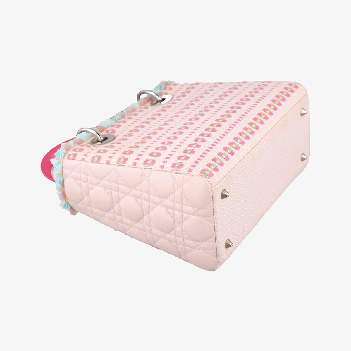 Secondhand Christian Dior Medium Tweed Sequin Lady Dior Pink×Blue Canvas×Leather  shoulderbag | stylenewstar