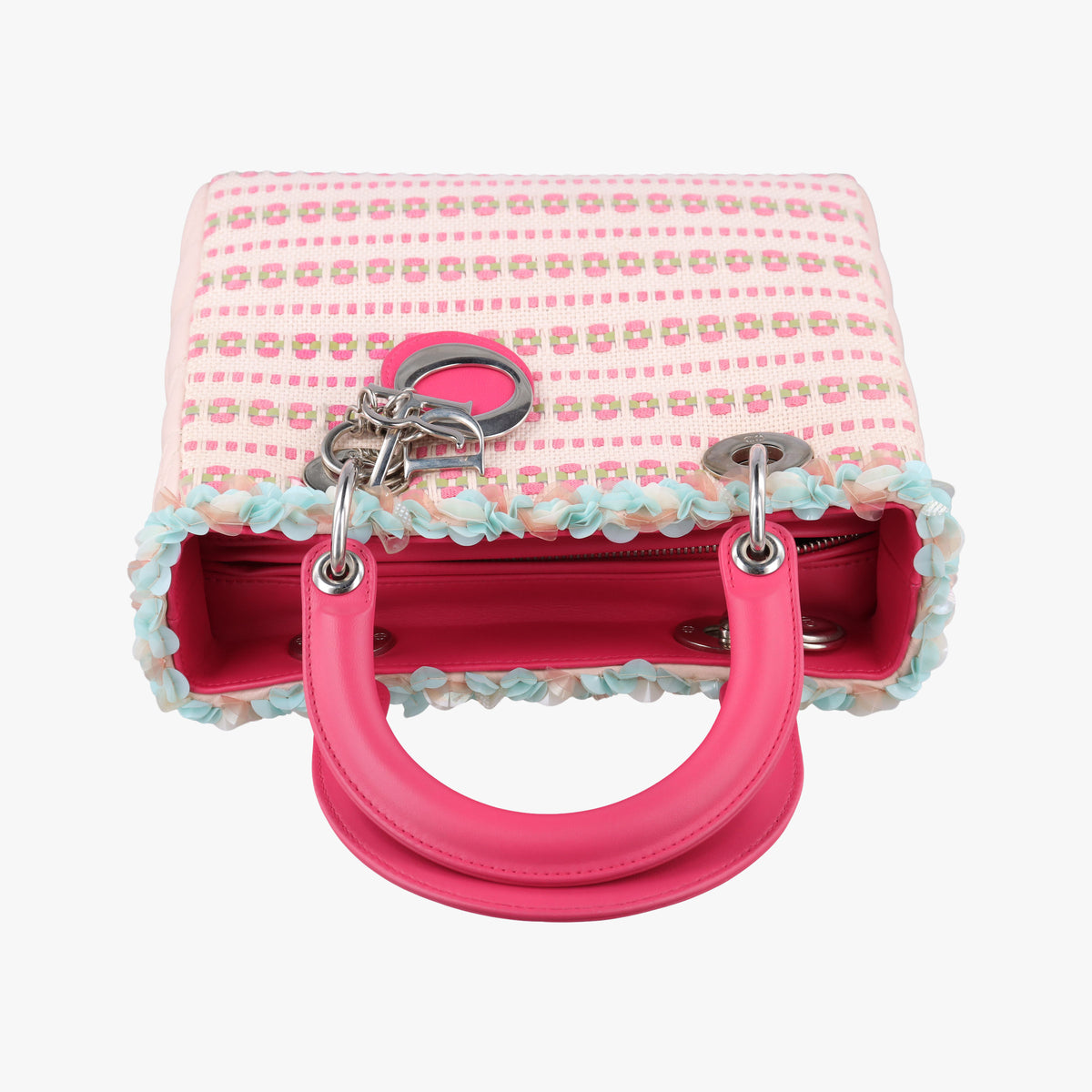 Secondhand Christian Dior Medium Tweed Sequin Lady Dior Pink×Blue Canvas×Leather  shoulderbag | stylenewstar