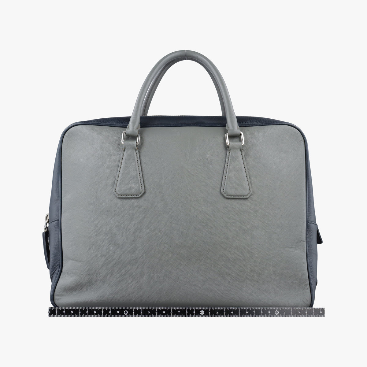 Pre-owned Prada business bag briefcase Grey x Navy SAFFIANO Leather 2VE363 handbag | stylenewstar