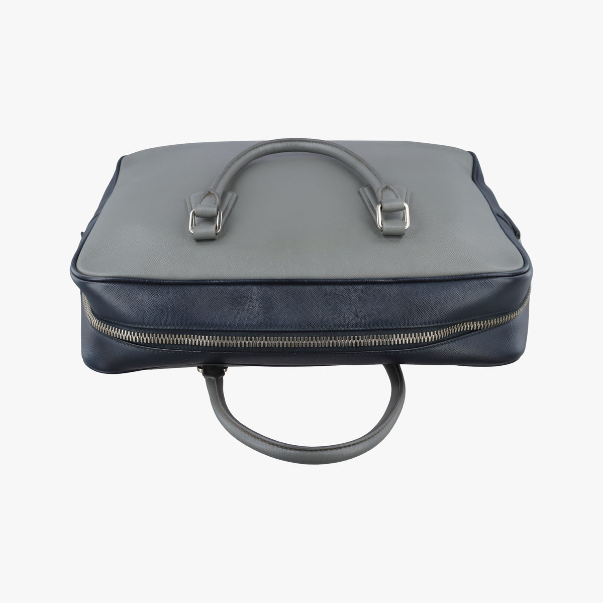 Pre-owned Prada business bag briefcase Grey x Navy SAFFIANO Leather 2VE363 handbag | stylenewstar