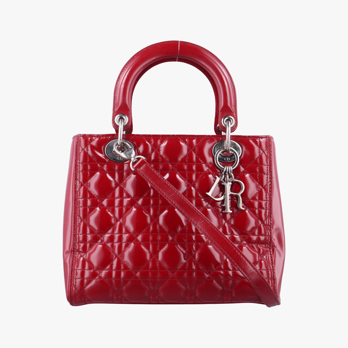 Pre-owned Christian Dior Lady Dior Red Patent  shoulderbag | stylenewstar