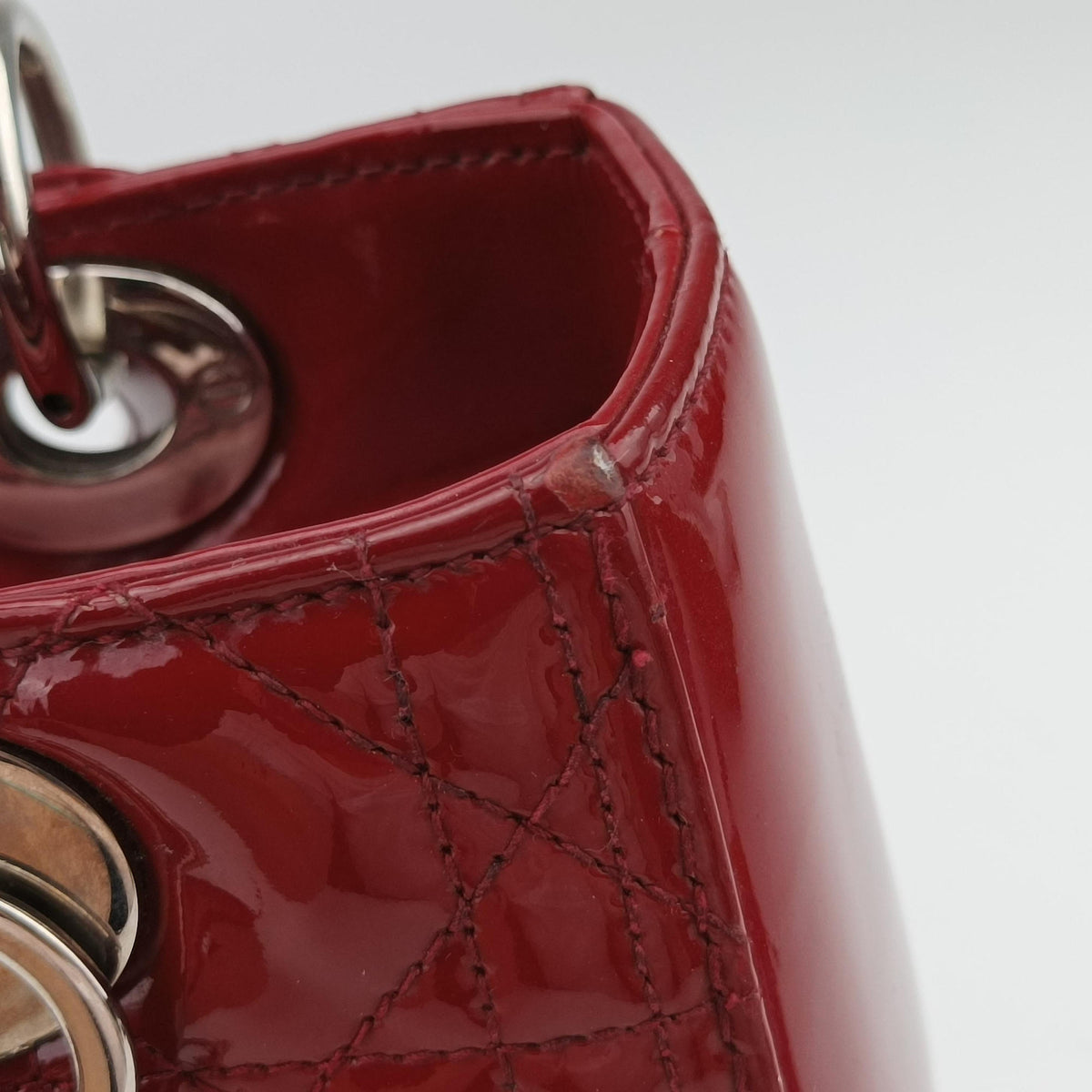 Pre-owned Christian Dior Lady Dior Red Patent  shoulderbag | stylenewstar