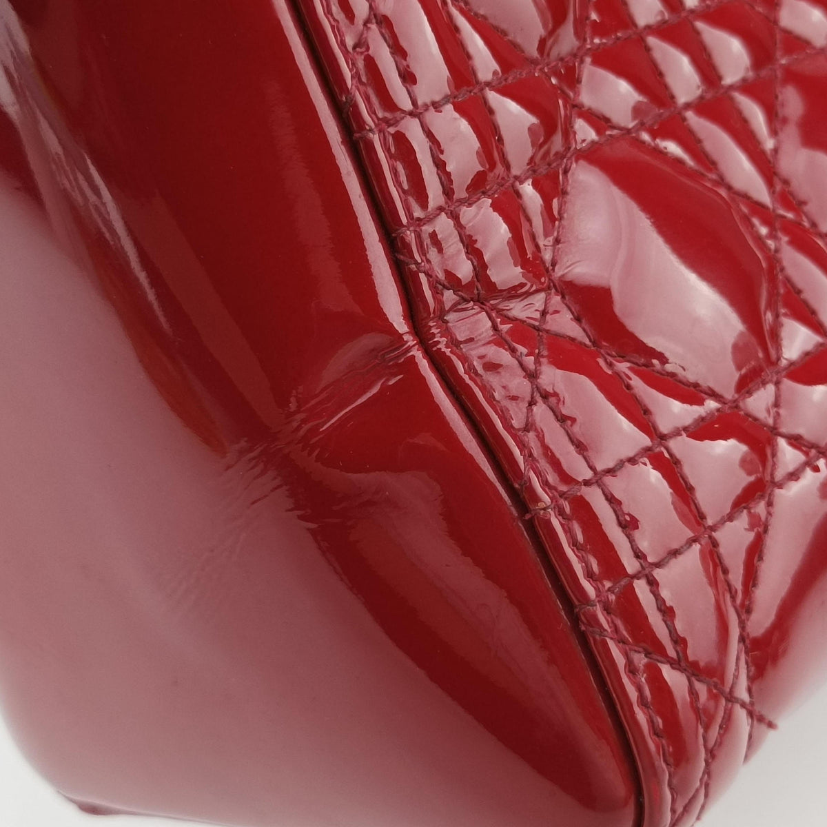 Pre-owned Christian Dior Lady Dior Red Patent  shoulderbag | stylenewstar