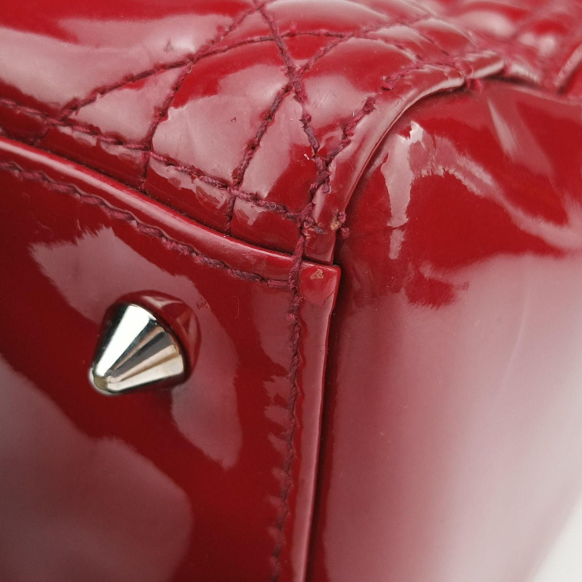 Pre-owned Christian Dior Lady Dior Red Patent  shoulderbag | stylenewstar
