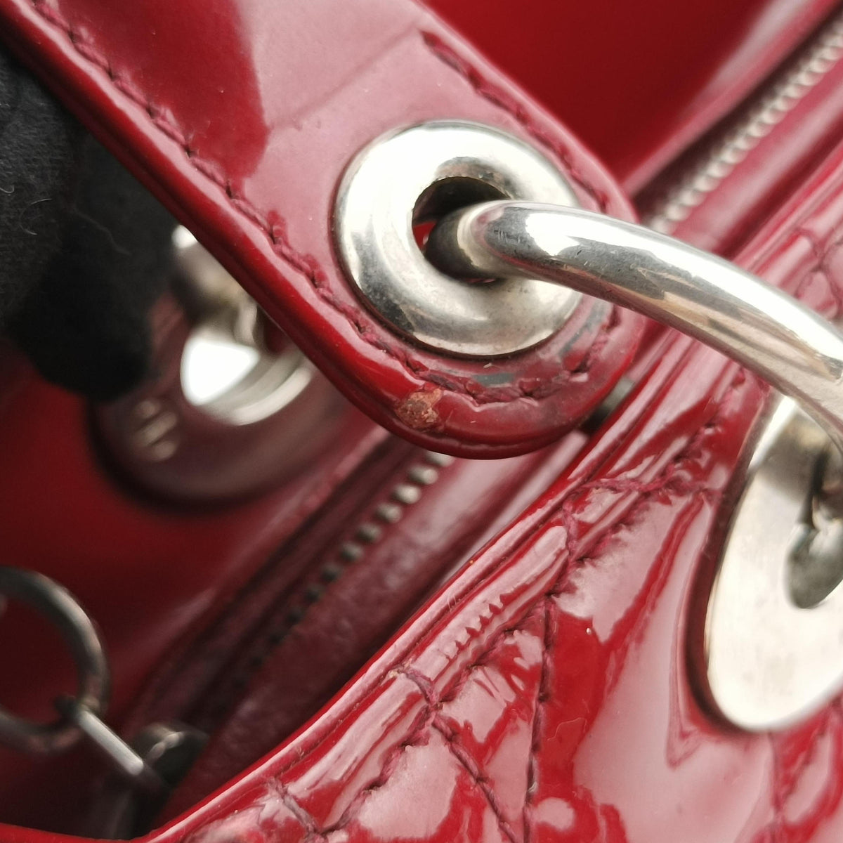 Pre-owned Christian Dior Lady Dior Red Patent  shoulderbag | stylenewstar