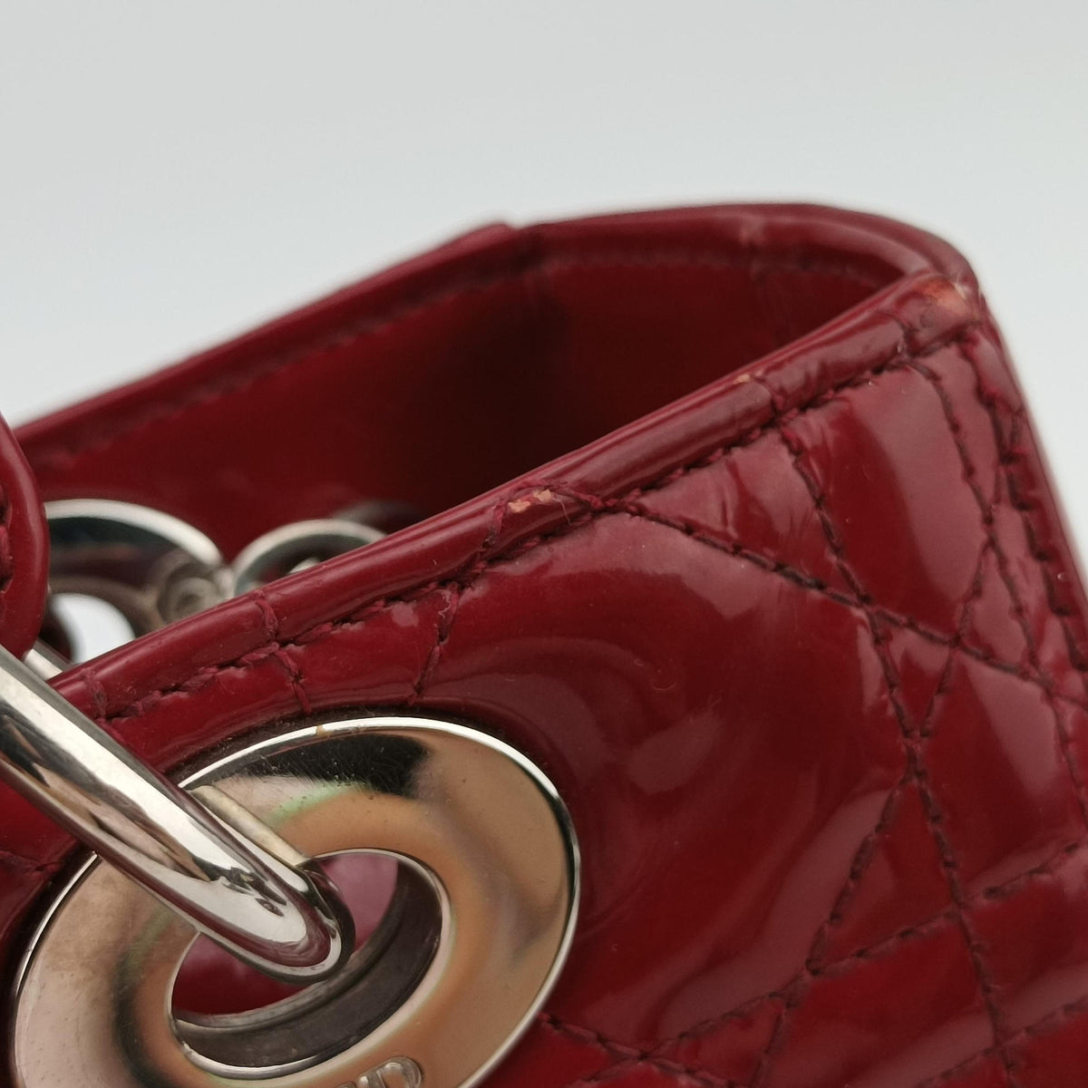 Pre-owned Christian Dior Lady Dior Red Patent  shoulderbag | stylenewstar