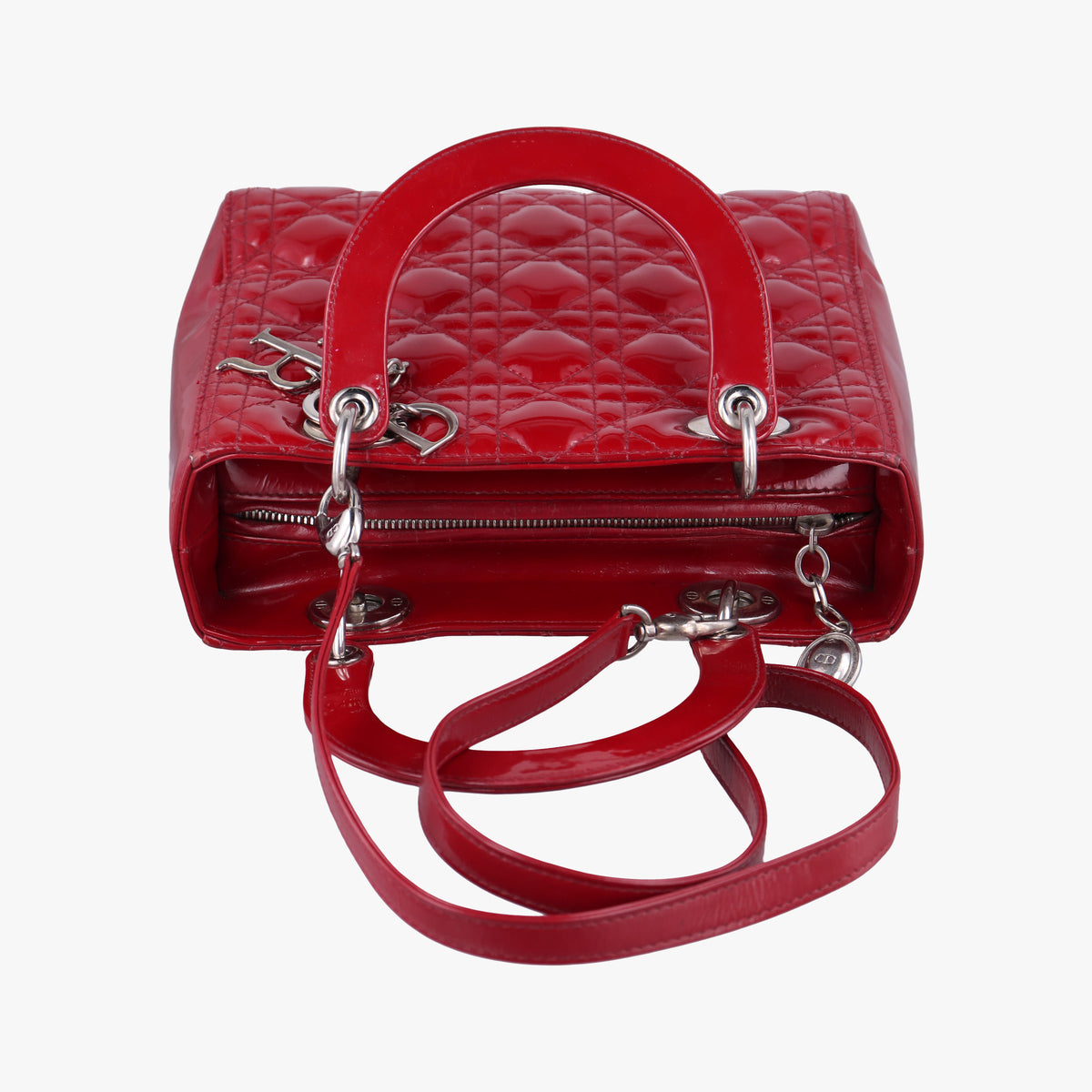 Pre-owned Christian Dior Lady Dior Red Patent  shoulderbag | stylenewstar
