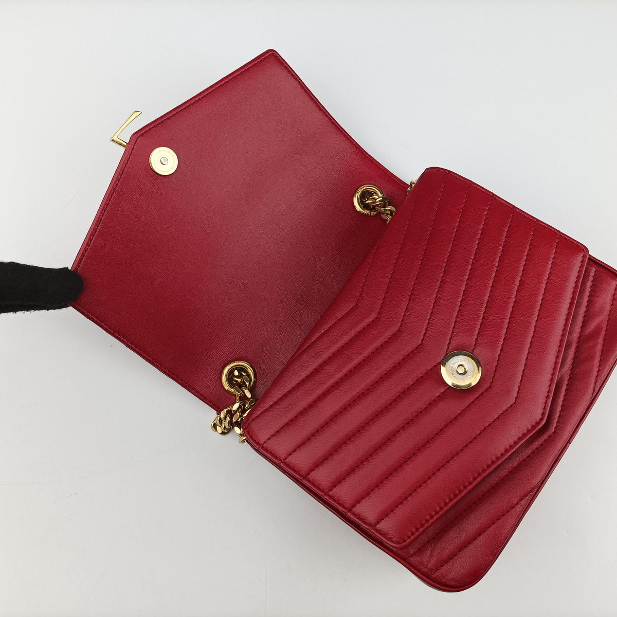Pre-owned Yves Saint Laurent SULPICE Red Leather 532662 shoulderbag | stylenewstar