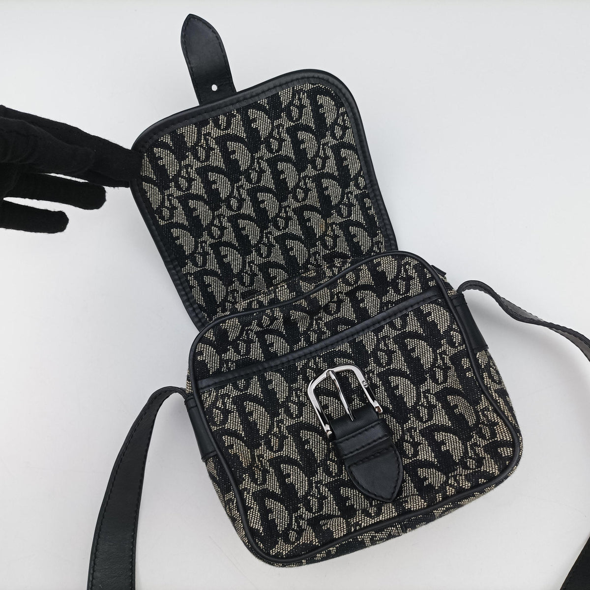 Pre-owned Christian Dior Trotter Black Jacquard×Leather  shoulderbag | stylenewstar