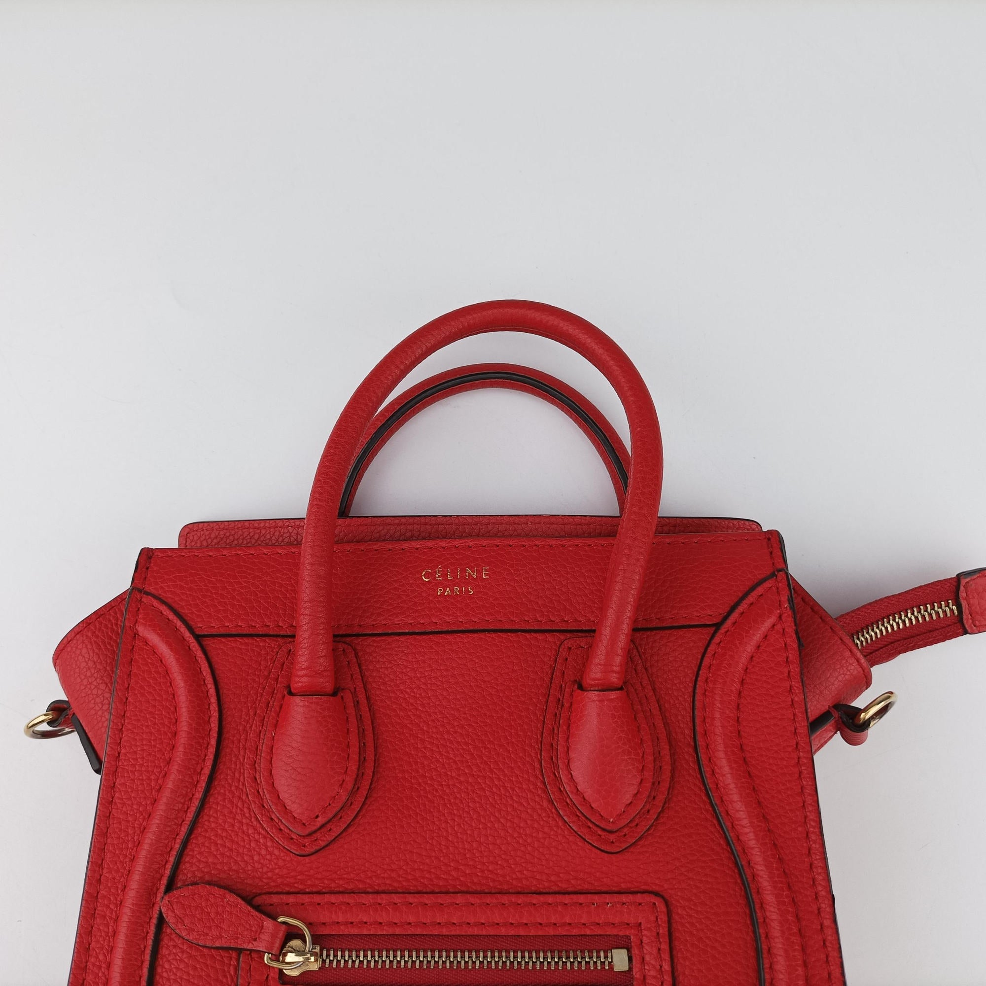 Pre-owned Celine luggage nano shopper Red Leather  shoulderbag | stylenewstar