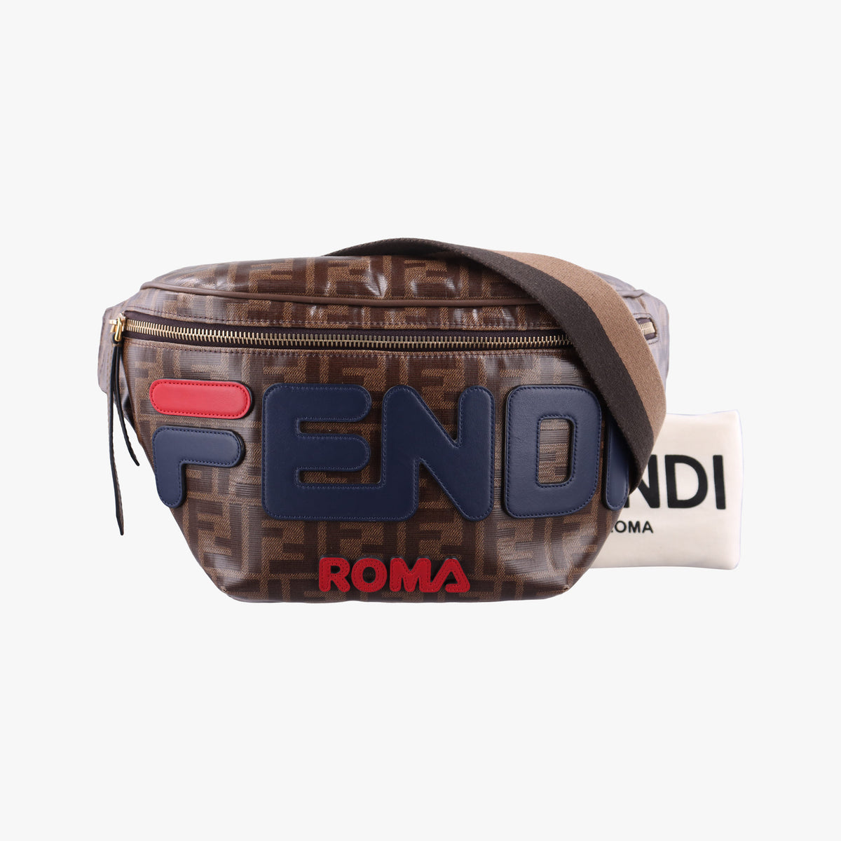 Pre-owned Fendi Fila Collaboration Zucca Pattern Logomania Brown PVC coated canvas 7VA434 bum bag/waist bag | stylenewstar