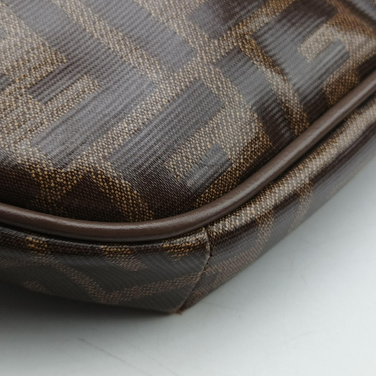 Pre-owned Fendi Fila Collaboration Zucca Pattern Logomania Brown PVC coated canvas 7VA434 bum bag/waist bag | stylenewstar