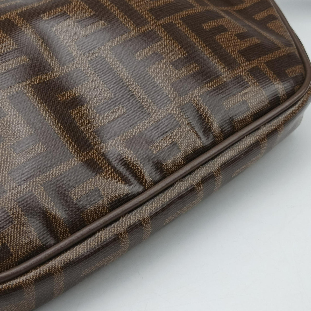 Pre-owned Fendi Fila Collaboration Zucca Pattern Logomania Brown PVC coated canvas 7VA434 bum bag/waist bag | stylenewstar