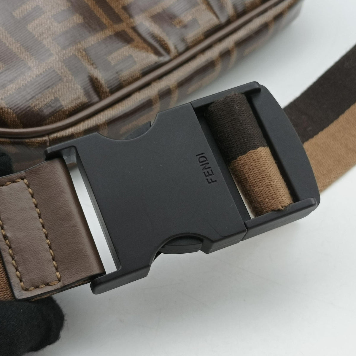 Pre-owned Fendi Fila Collaboration Zucca Pattern Logomania Brown PVC coated canvas 7VA434 bum bag/waist bag | stylenewstar