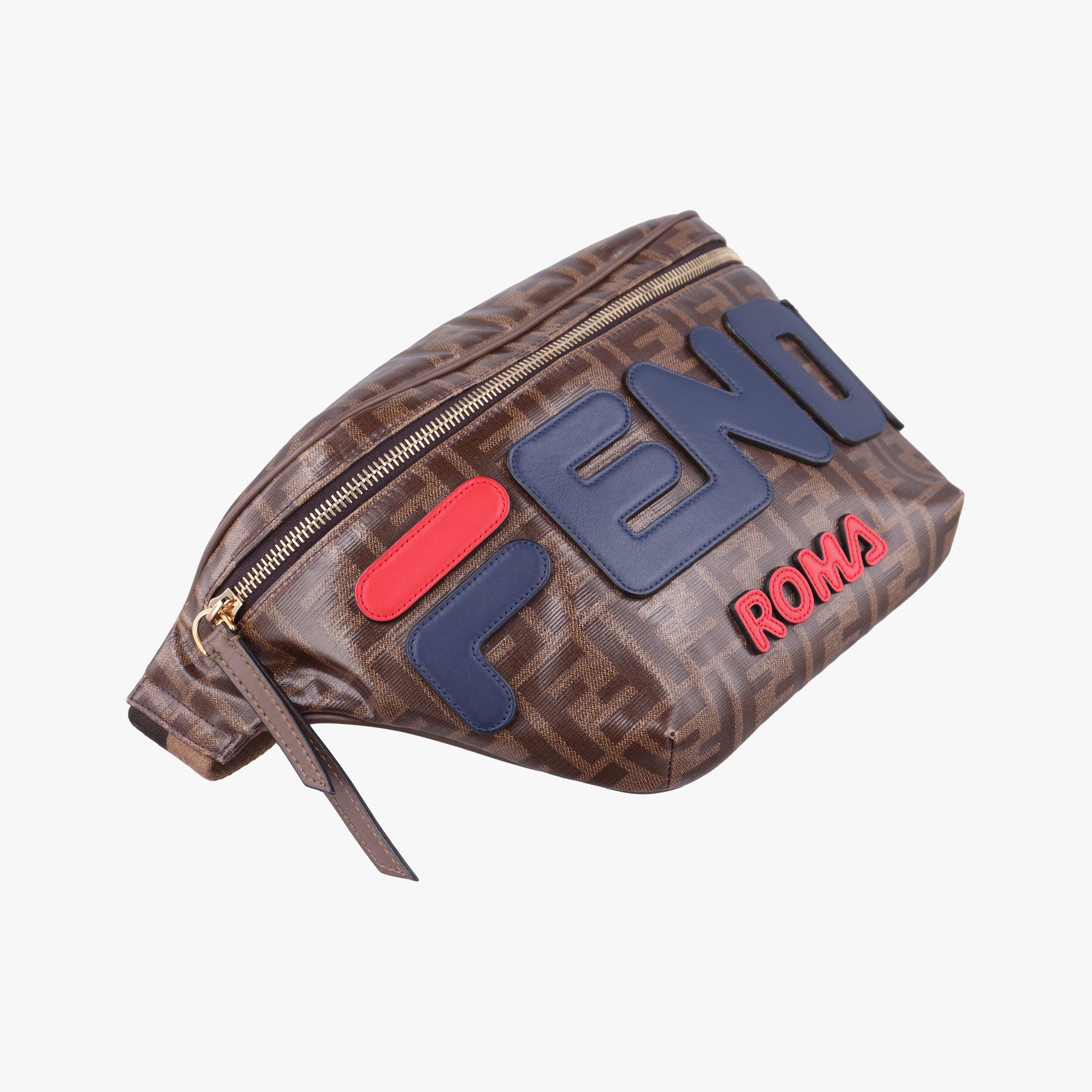 Pre-owned Fendi Fila Collaboration Zucca Pattern Logomania Brown PVC coated canvas 7VA434 bum bag/waist bag | stylenewstar