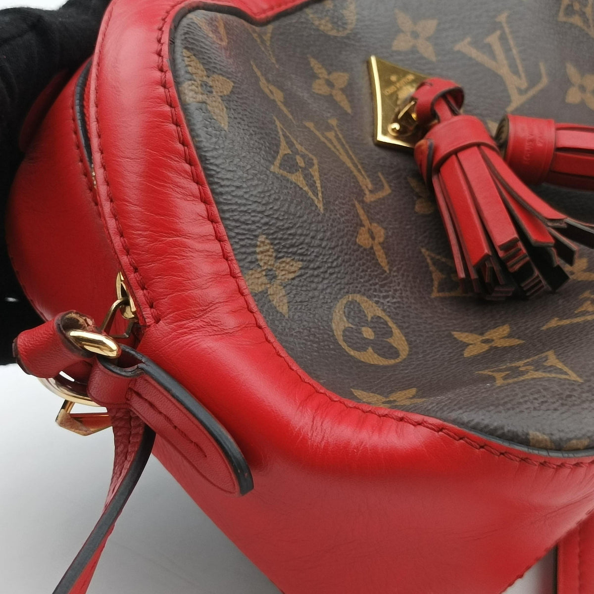 Pre-owned Louis Vuitton SAINTONGE brown×COQUELICOT Monogram Canvas×calf leather M43556 shoulderbag | stylenewstar