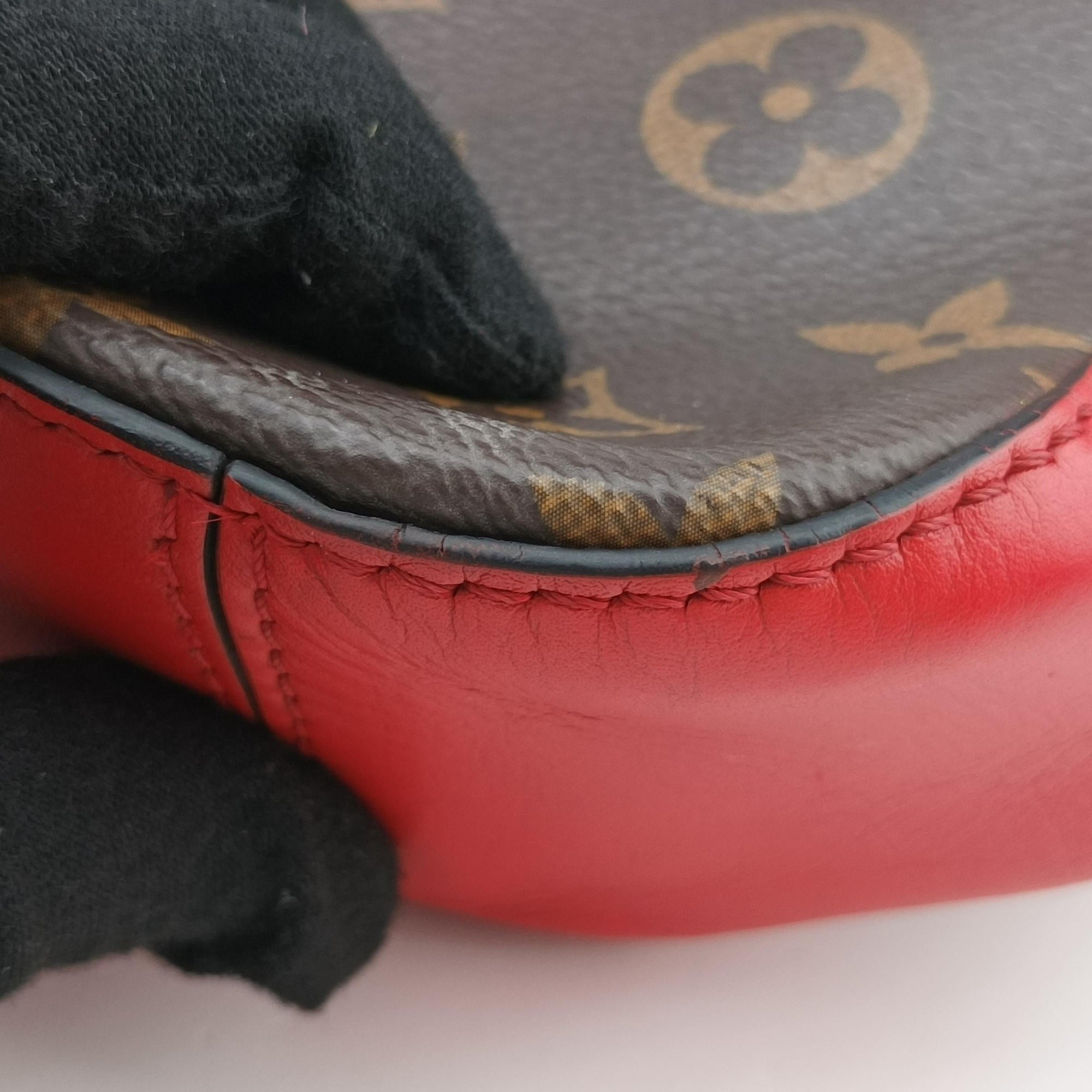 Pre-owned Louis Vuitton SAINTONGE brown×COQUELICOT Monogram Canvas×calf leather M43556 shoulderbag | stylenewstar