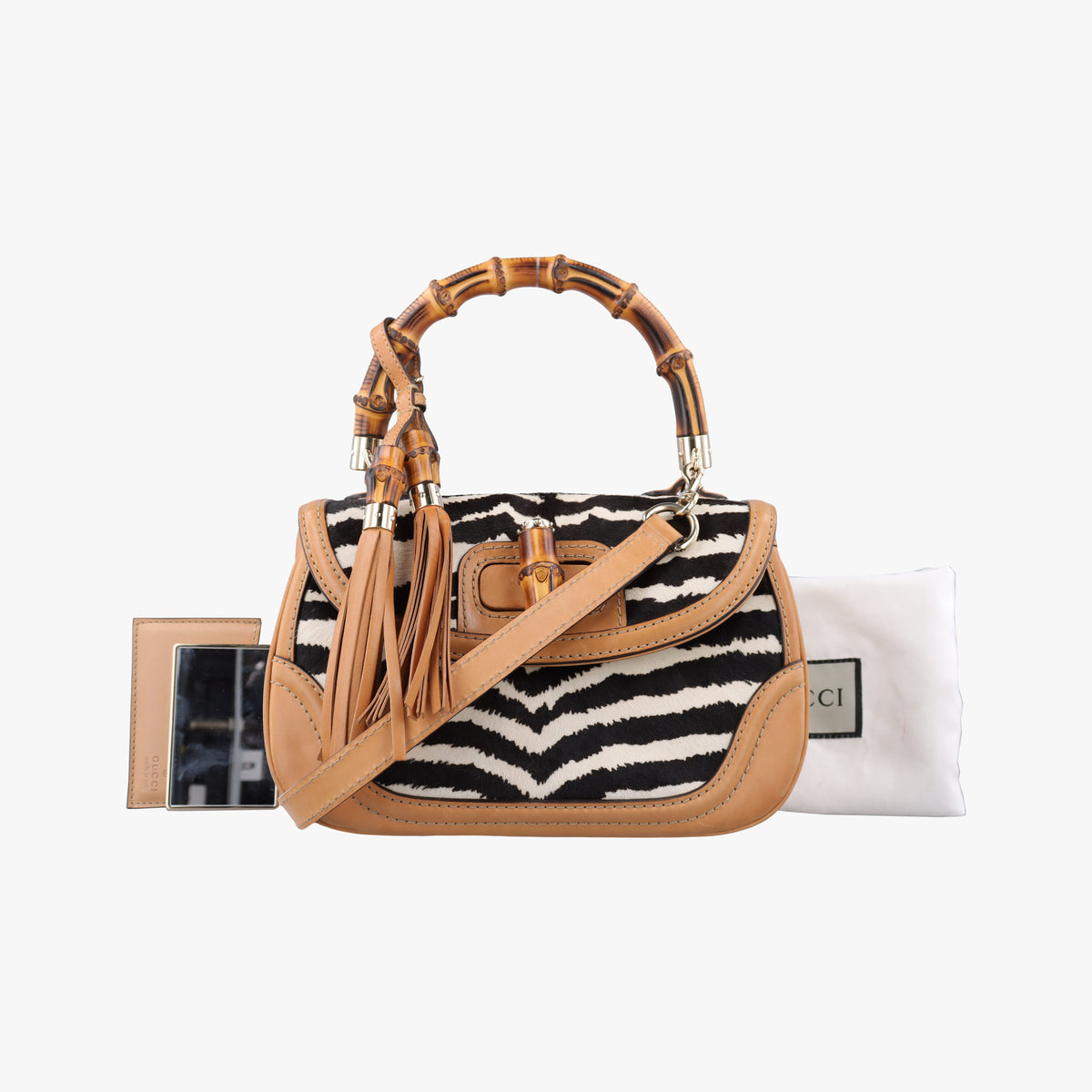 Pre-owned Gucci New Bamboo Multicolour ponyhair×leather 254884 shoulderbag | stylenewstar