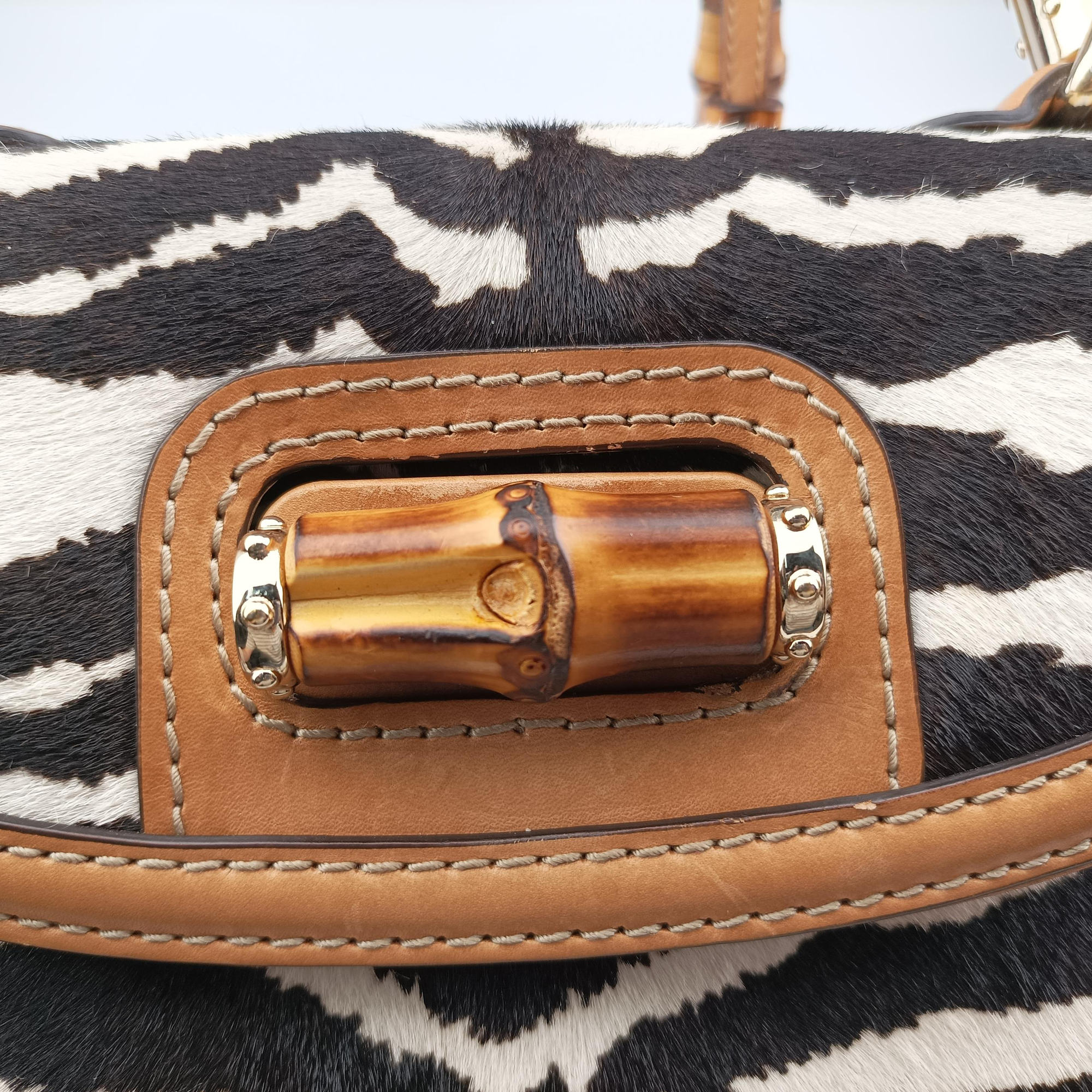 Pre-owned Gucci New Bamboo Multicolour ponyhair×leather 254884 shoulderbag | stylenewstar