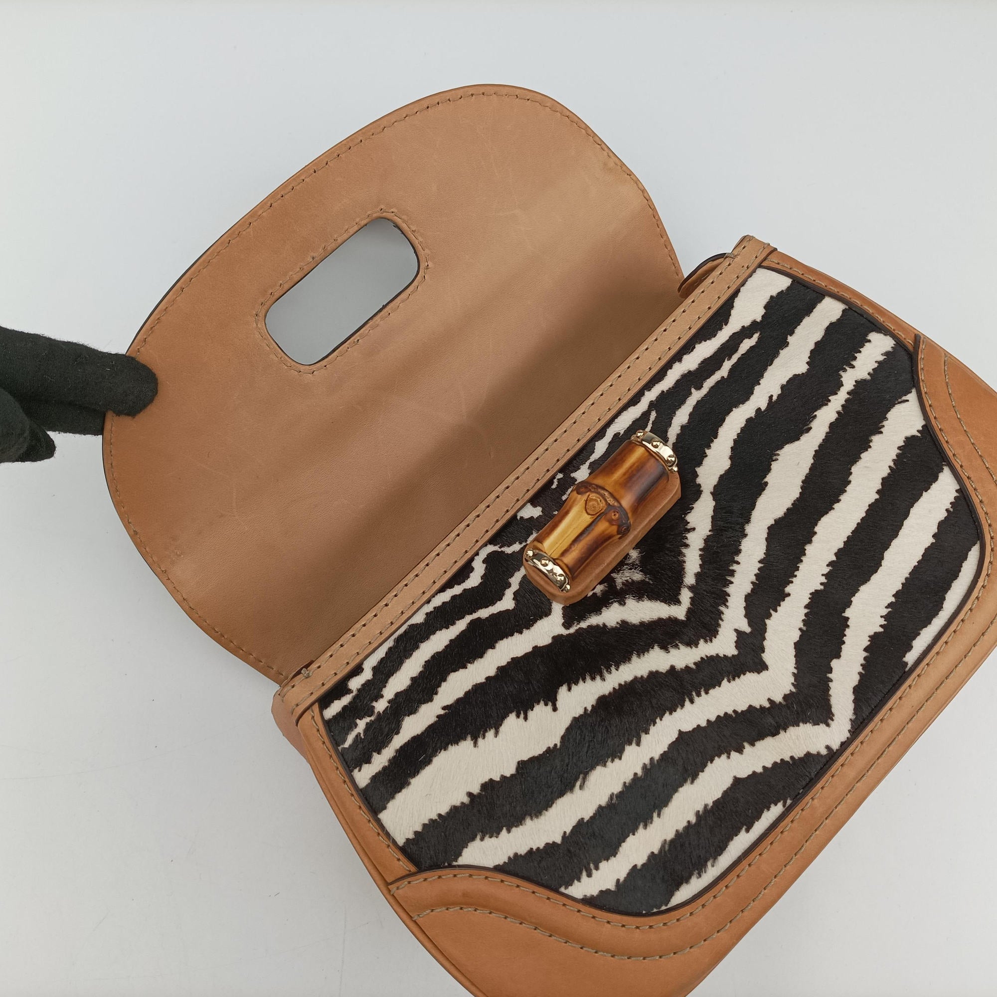 Pre-owned Gucci New Bamboo Multicolour ponyhair×leather 254884 shoulderbag | stylenewstar
