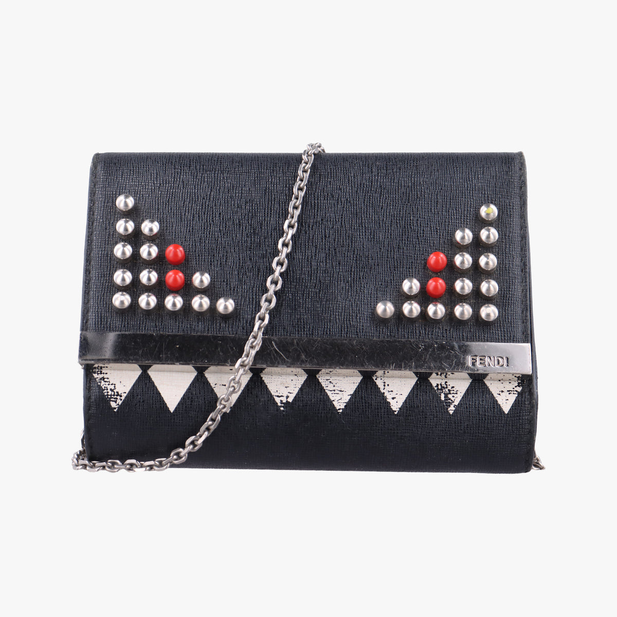 Pre-owned Fendi Monster Eyes Continental Black Leather 8M0322 shoulderbag | stylenewstar