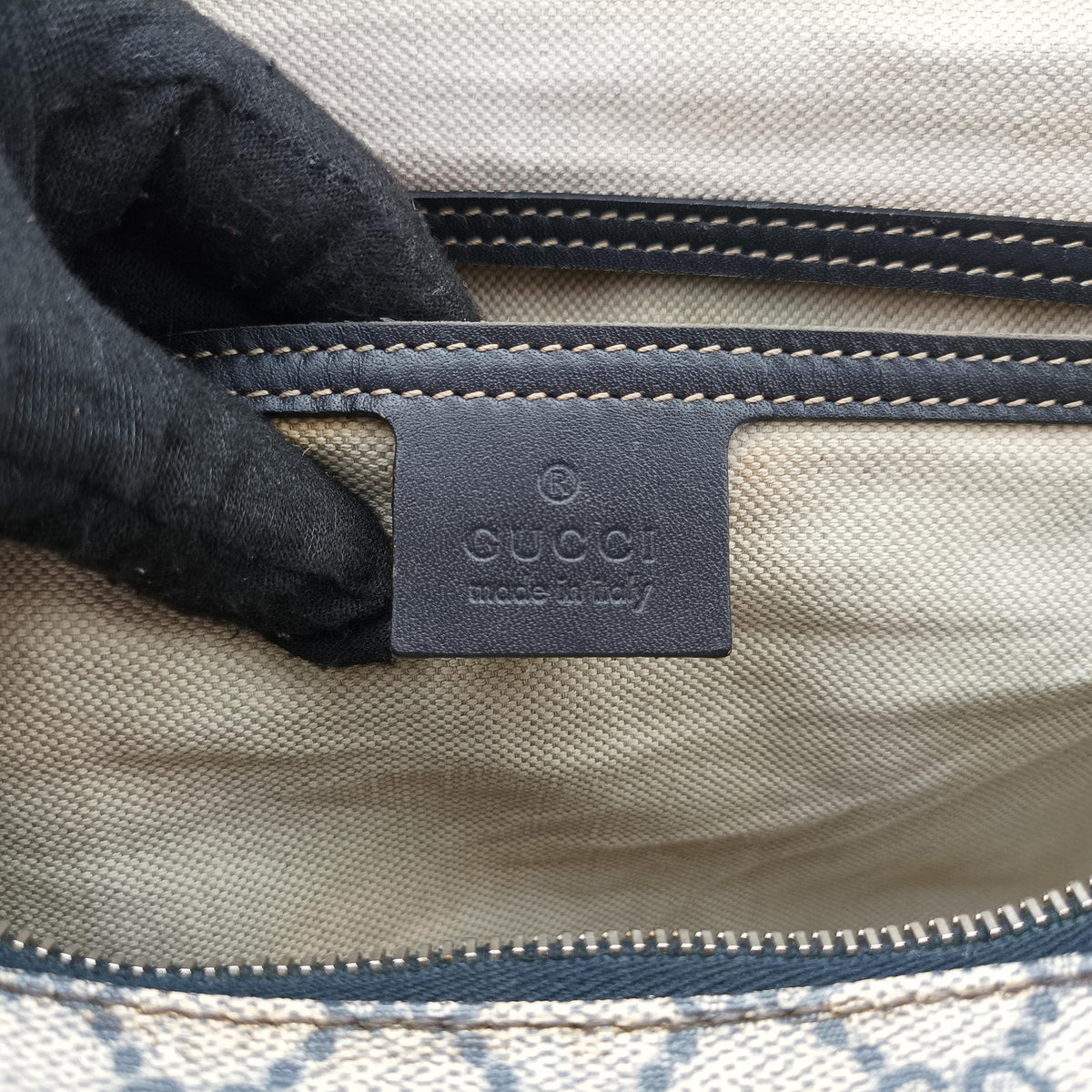 Pre-owned Gucci GG Supreme beige×navy PVC coated canvas 246895 handbag | stylenewstar