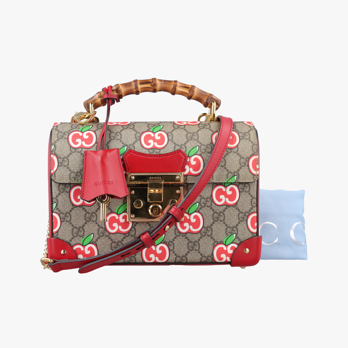 Pre-owned Gucci GG Apple Padlock Bamboo beige×red×multi PVC coated canvas×Leather 603221 shoulderbag | stylenewstar