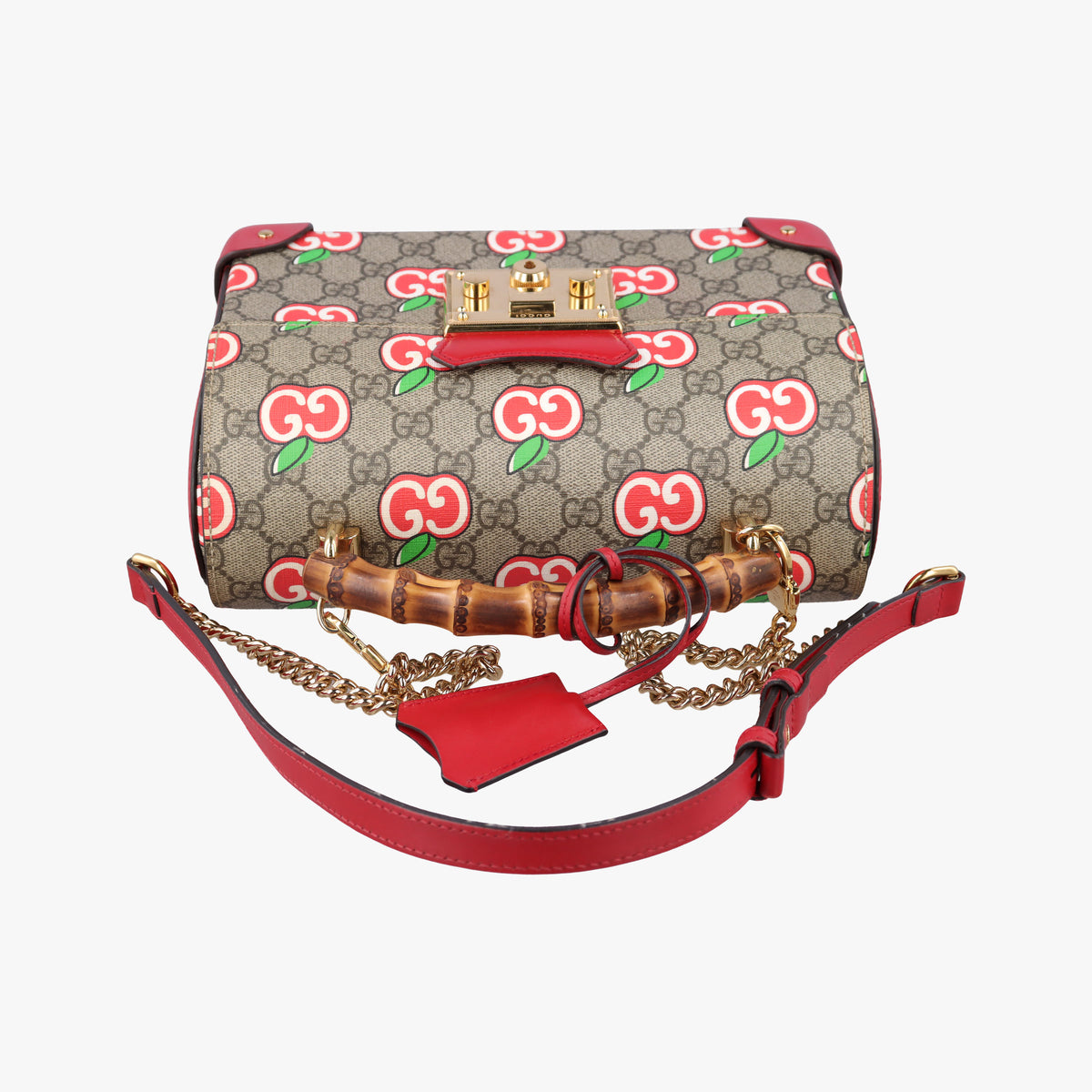 Pre-owned Gucci GG Apple Padlock Bamboo beige×red×multi PVC coated canvas×Leather 603221 shoulderbag | stylenewstar