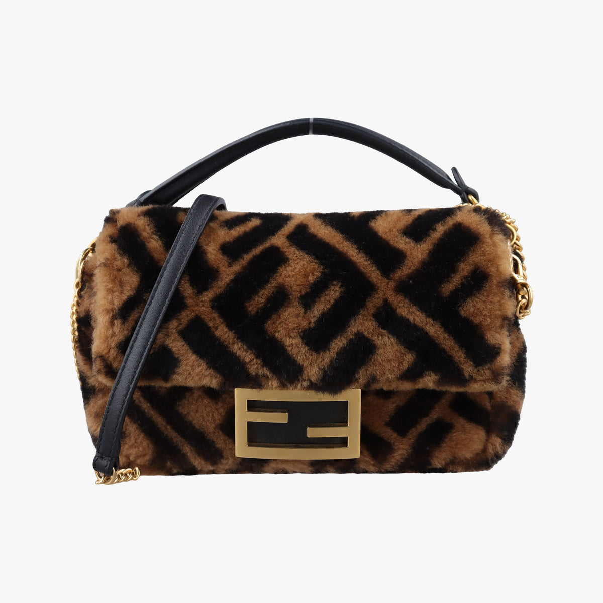 Pre-owned Fendi BAGUETTE Brown×Black fur 8BS017 shoulderbag | stylenewstar