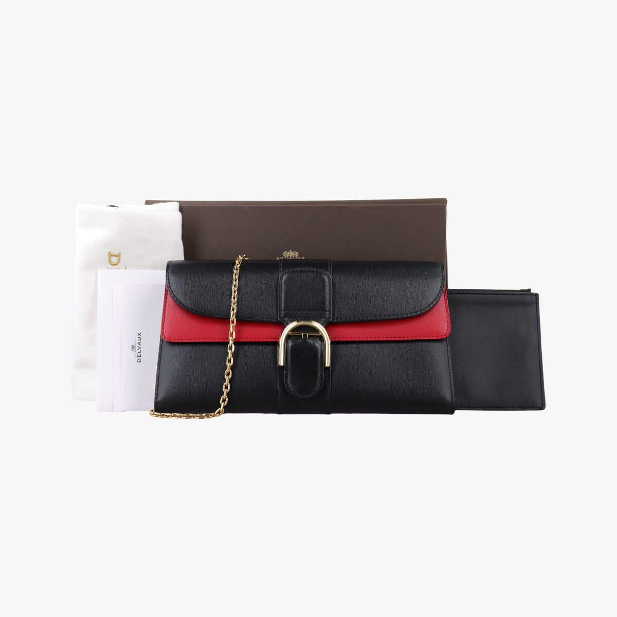 Pre-owned Delvaux Brillant chain BLack × Red leather  shoulderbag | stylenewstar