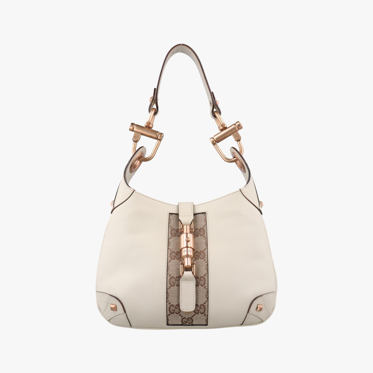 Pre-owned Gucci Piston Lock Jackie Hobo White Leather×canvas 120885 shoulderbag | stylenewstar