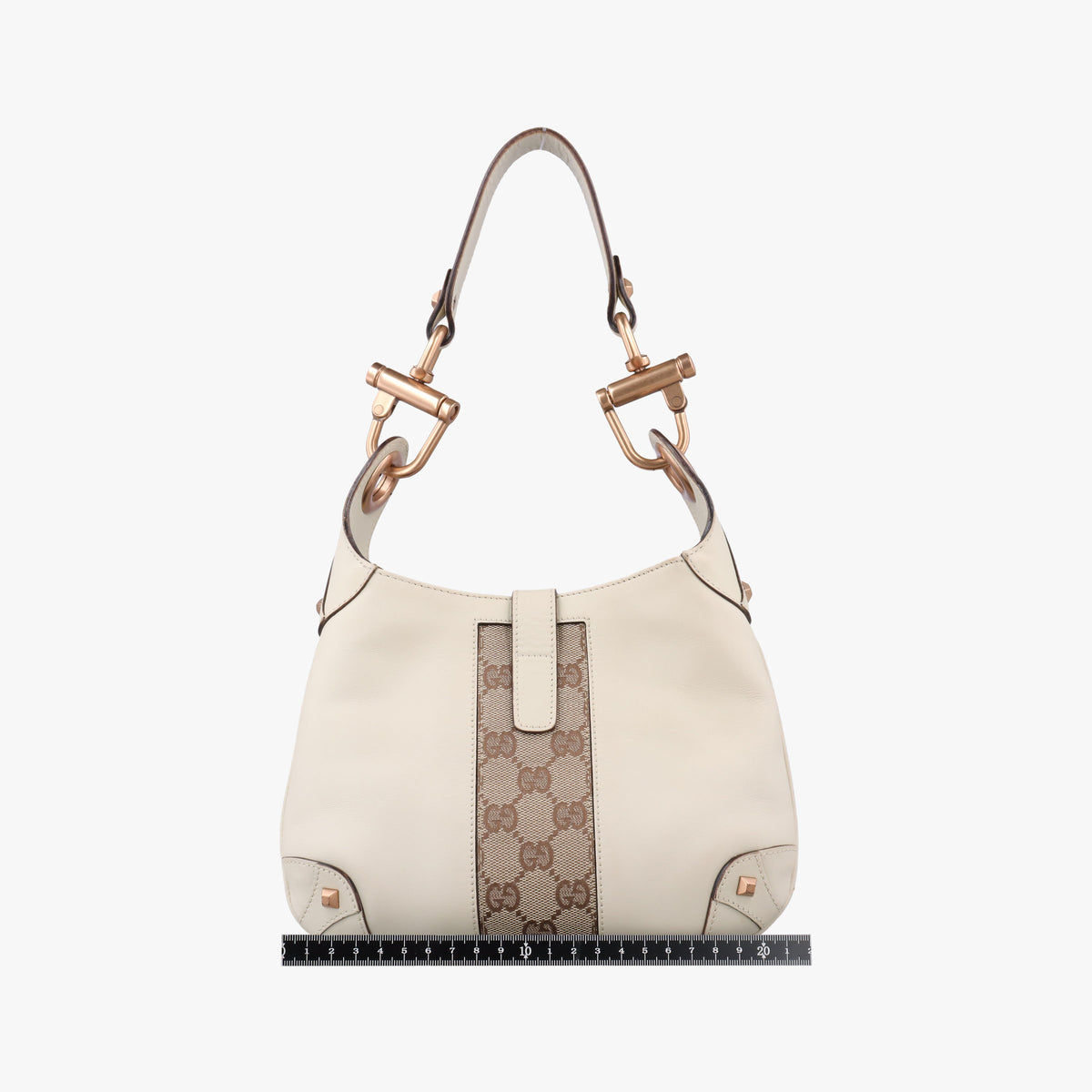 Pre-owned Gucci Piston Lock Jackie Hobo White Leather×canvas 120885 shoulderbag | stylenewstar