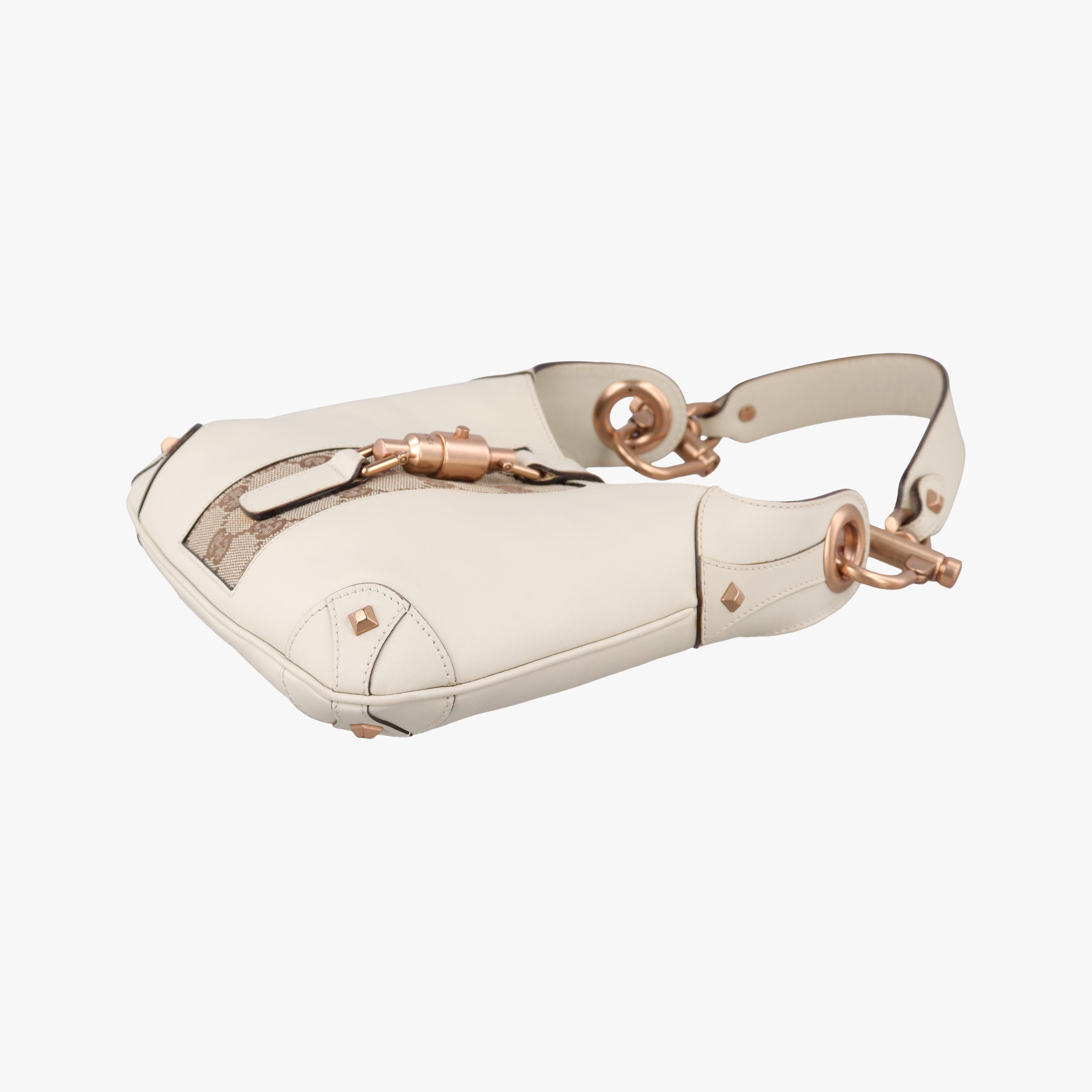 Pre-owned Gucci Piston Lock Jackie Hobo White Leather×canvas 120885 shoulderbag | stylenewstar