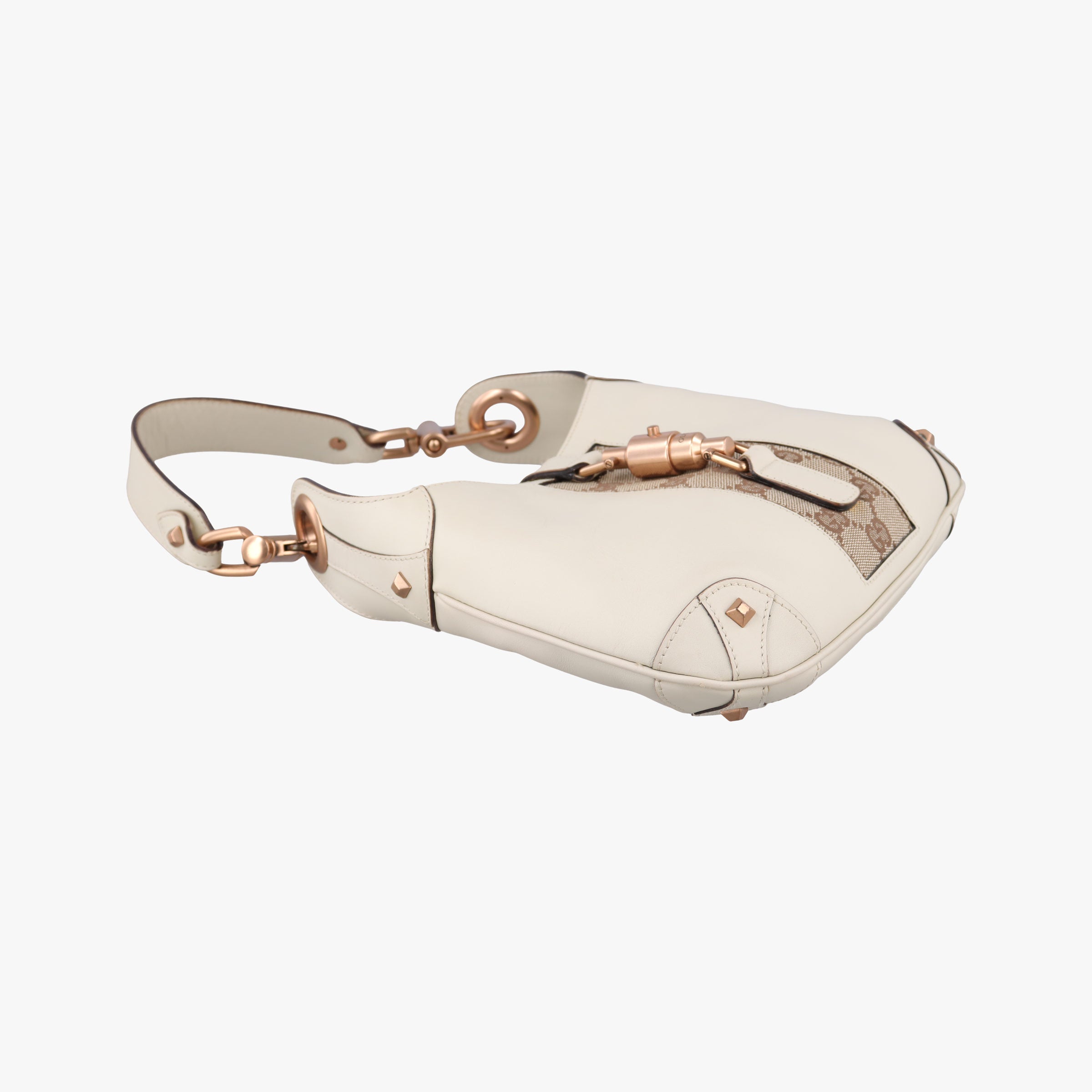Pre-owned Gucci Piston Lock Jackie Hobo White Leather×canvas 120885 shoulderbag | stylenewstar