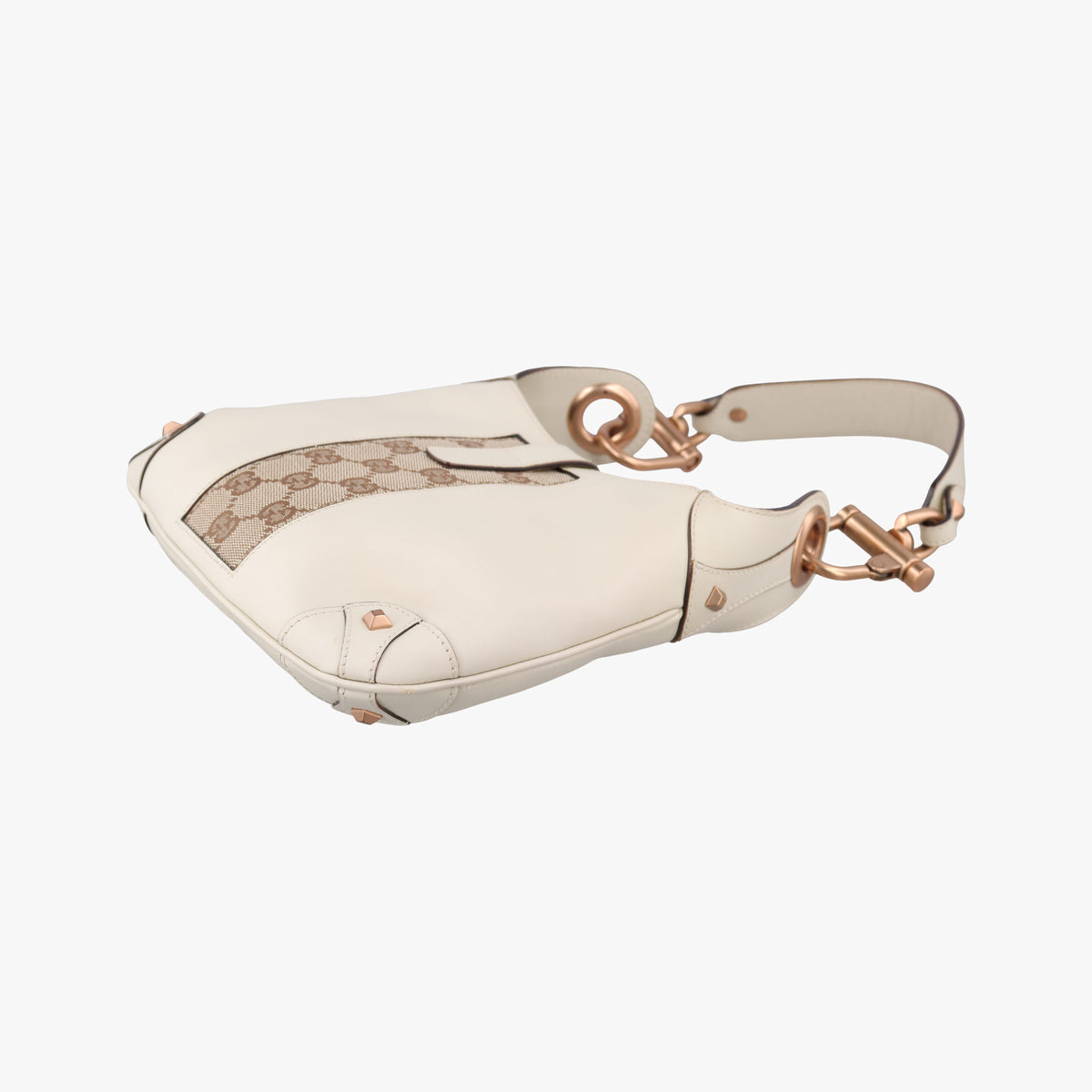 Pre-owned Gucci Piston Lock Jackie Hobo White Leather×canvas 120885 shoulderbag | stylenewstar