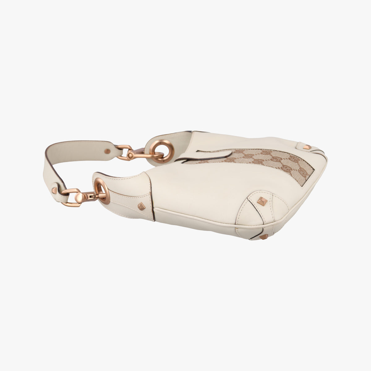 Pre-owned Gucci Piston Lock Jackie Hobo White Leather×canvas 120885 shoulderbag | stylenewstar
