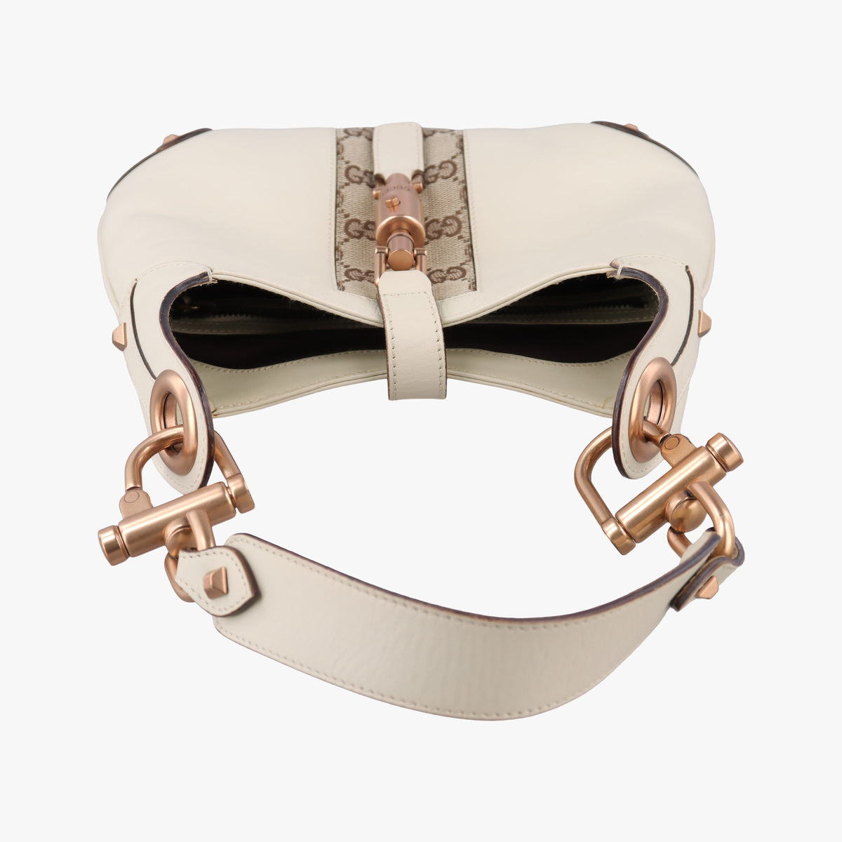 Secondhand Gucci Piston Lock Jackie Hobo White Leather×canvas 120885 shoulderbag | stylenewstar