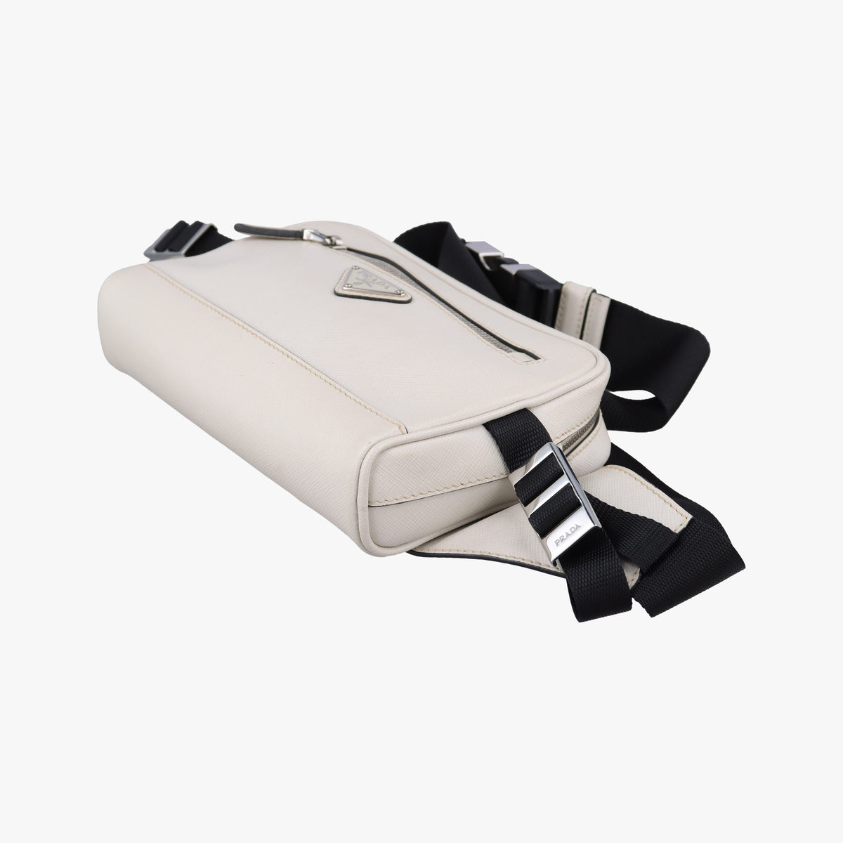 Pre-owned Prada Triangle Logo White Saffiano Leather 2VL012 bum bag/waist bag | stylenewstar