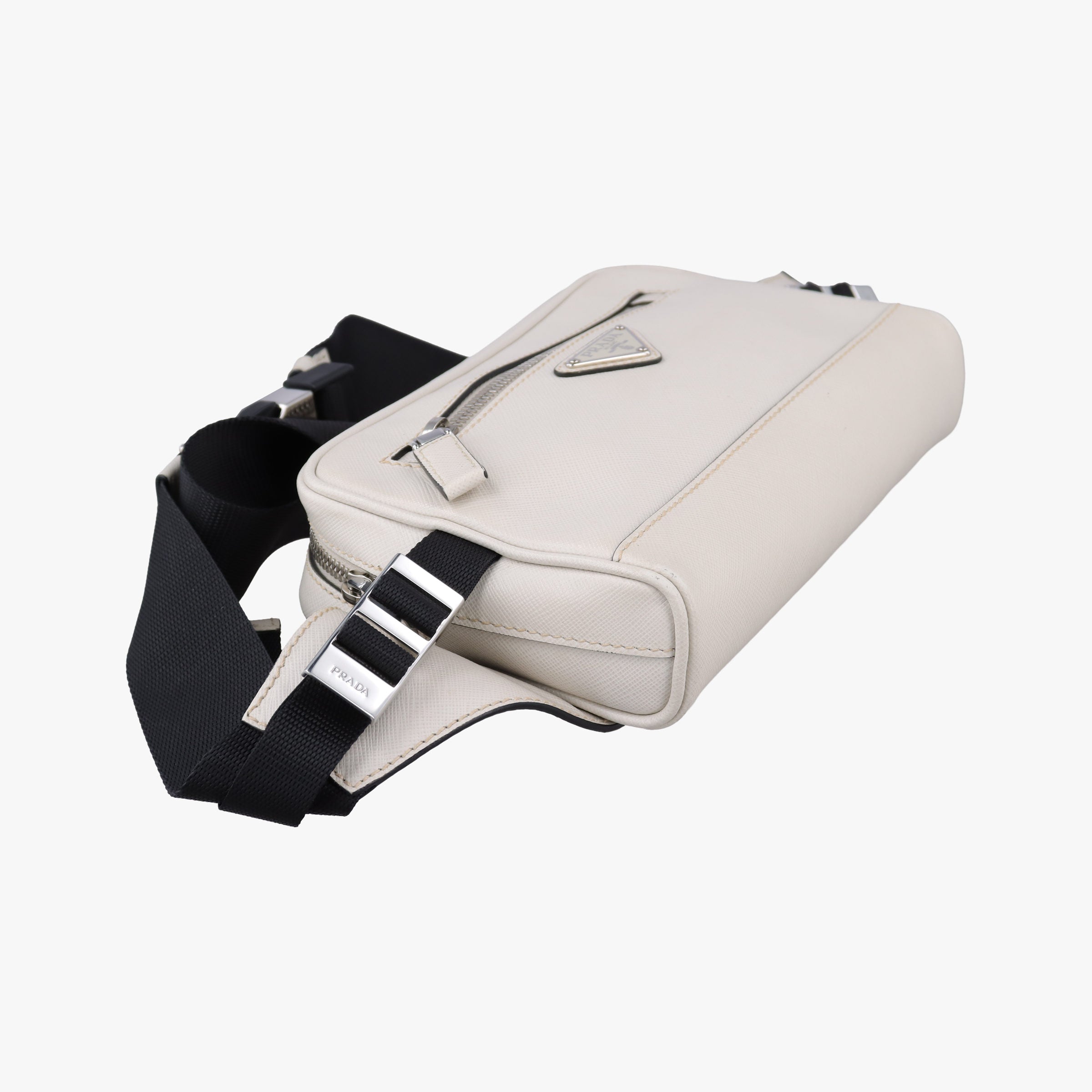 Pre-owned Prada Triangle Logo White Saffiano Leather 2VL012 bum bag/waist bag | stylenewstar