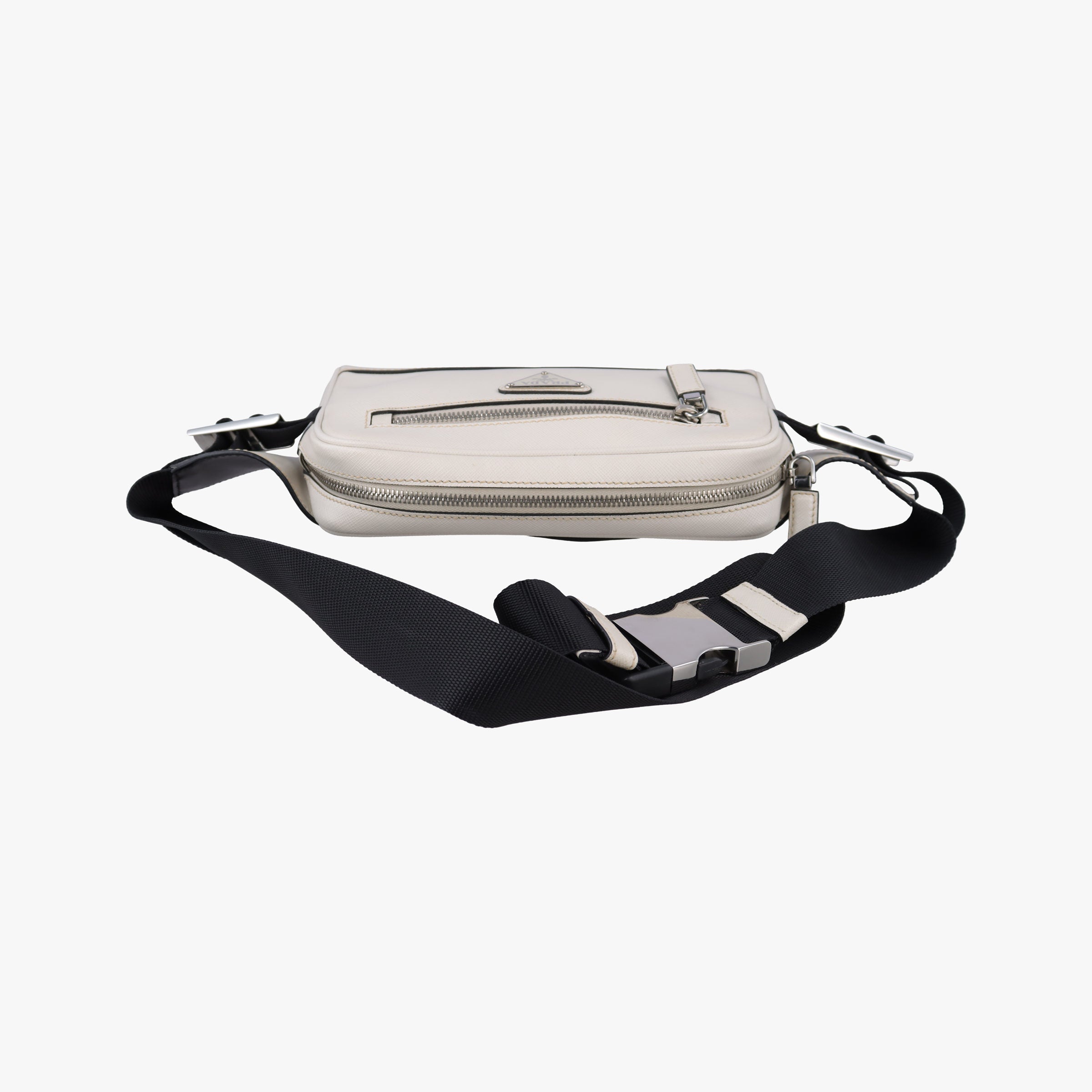 Pre-owned Prada Triangle Logo White Saffiano Leather 2VL012 bum bag/waist bag | stylenewstar