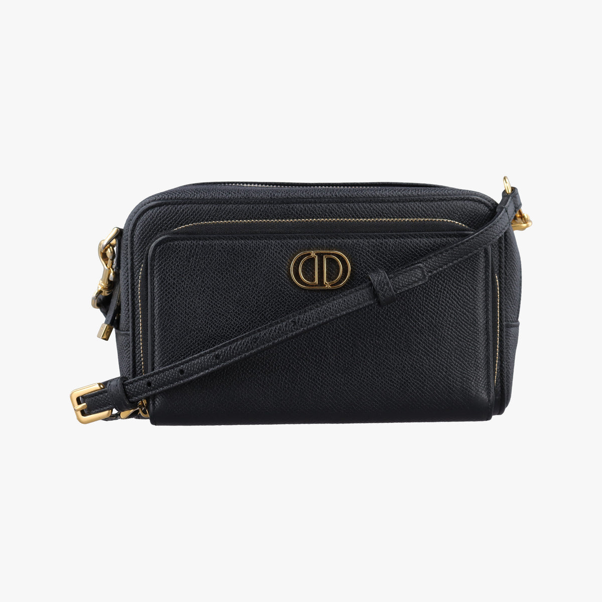 Pre-owned Christian Dior Caro Double Pouch Black Leather  shoulderbag | stylenewstar